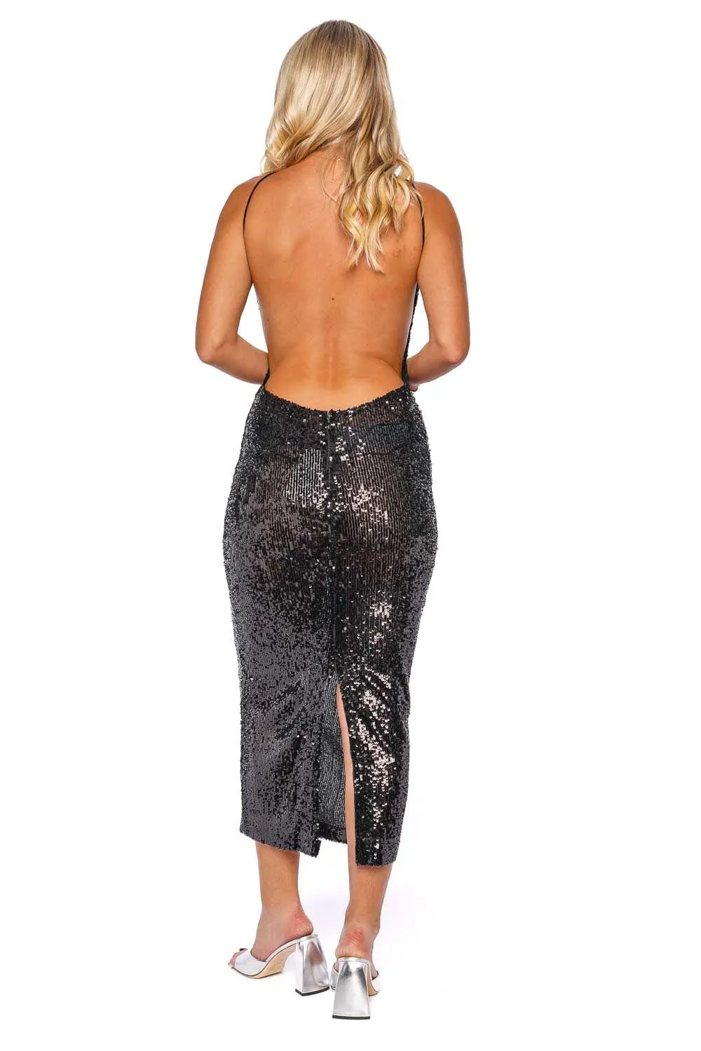 Flore Rose Sequined Halter Maxi Dress