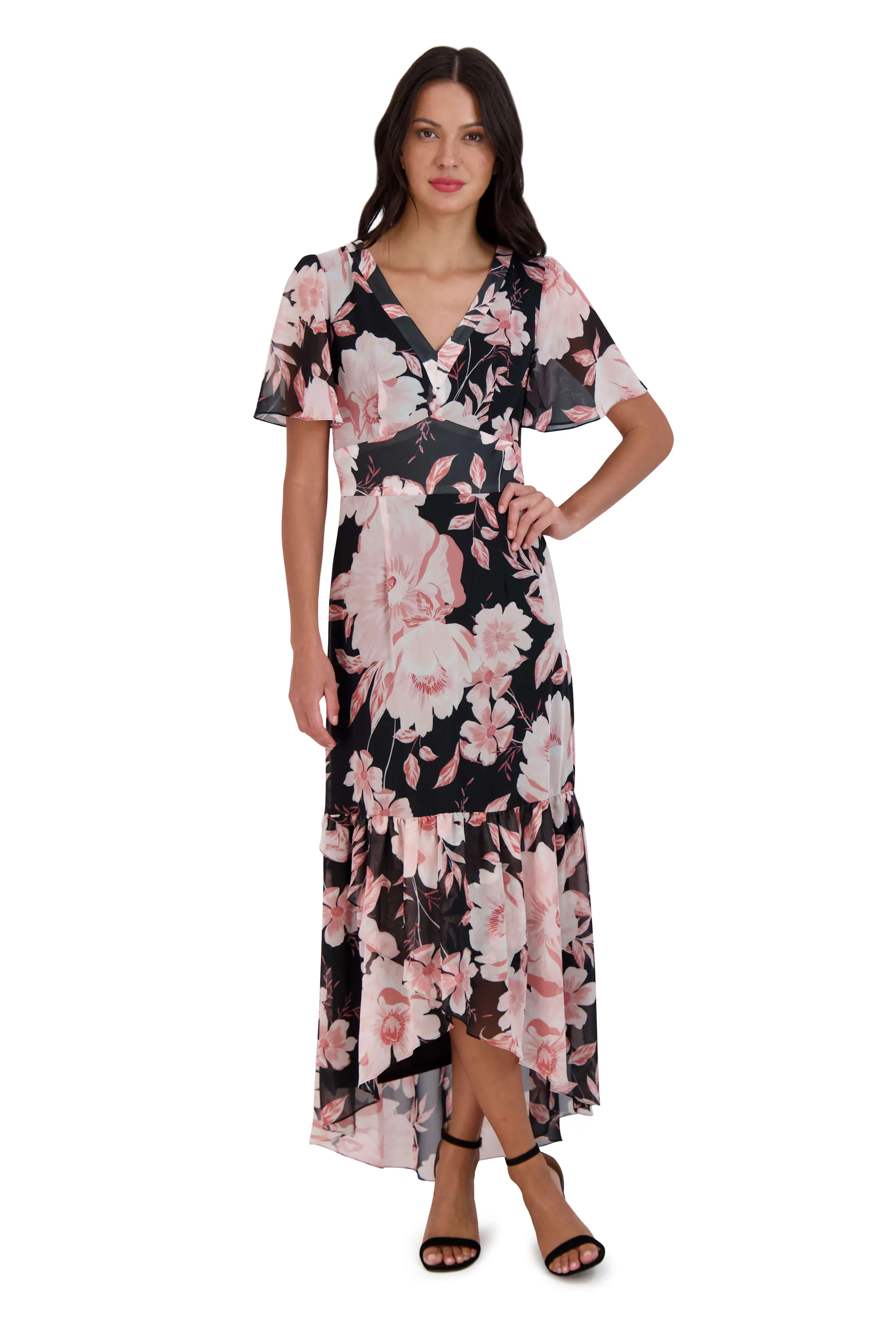 Flutter Sleeve High Low Maxi Dress