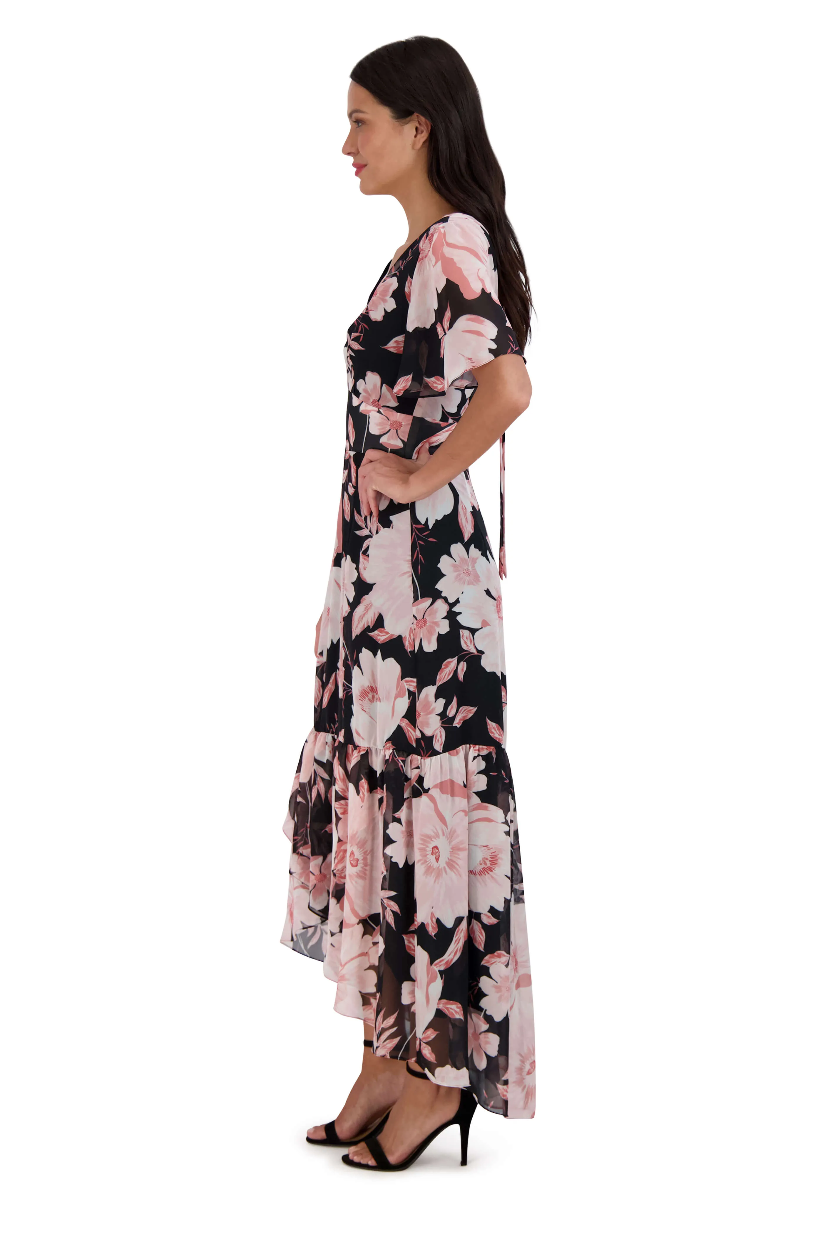 Flutter Sleeve High Low Maxi Dress