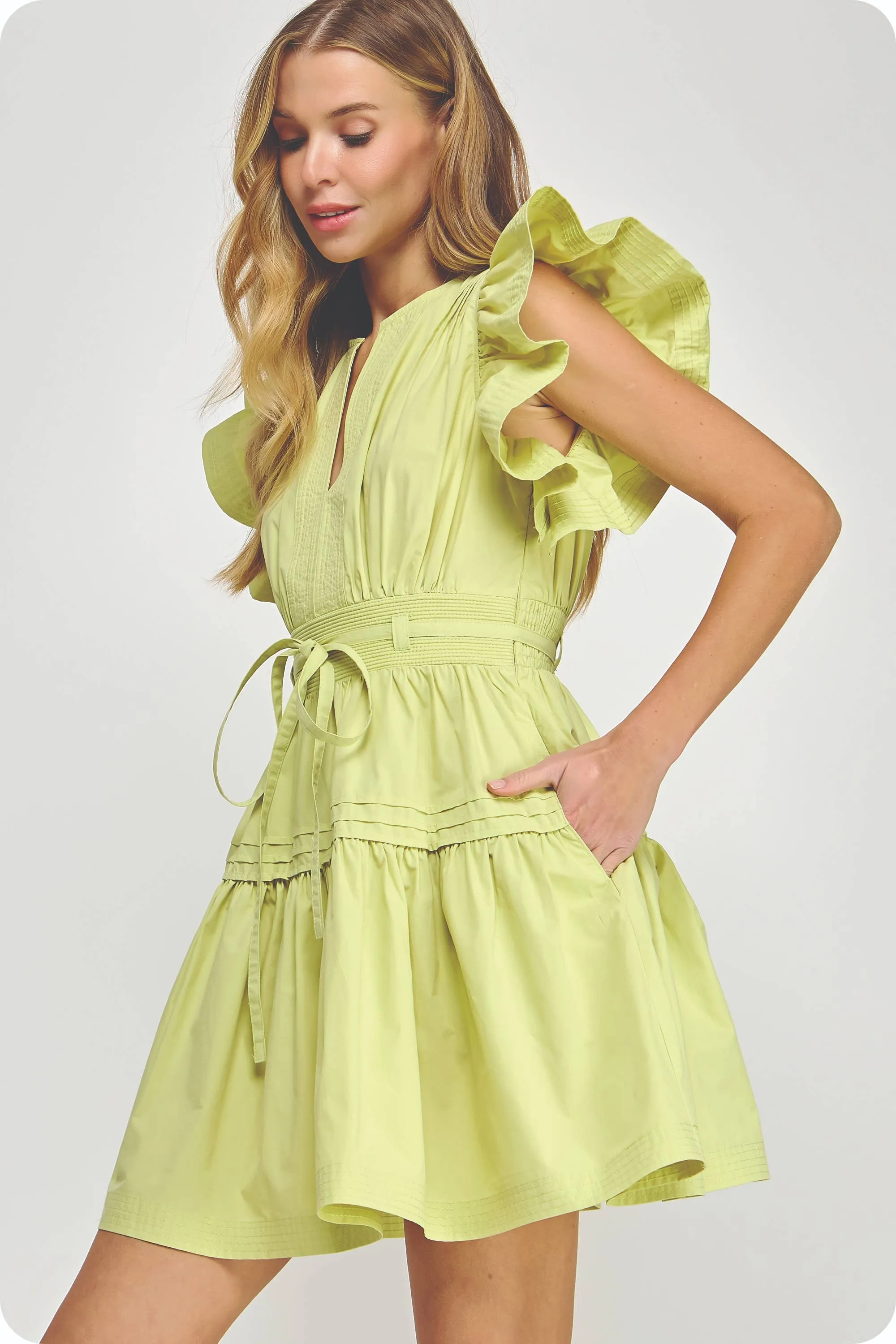 Flutter Sleeve Poplin Mini Dress: Off White