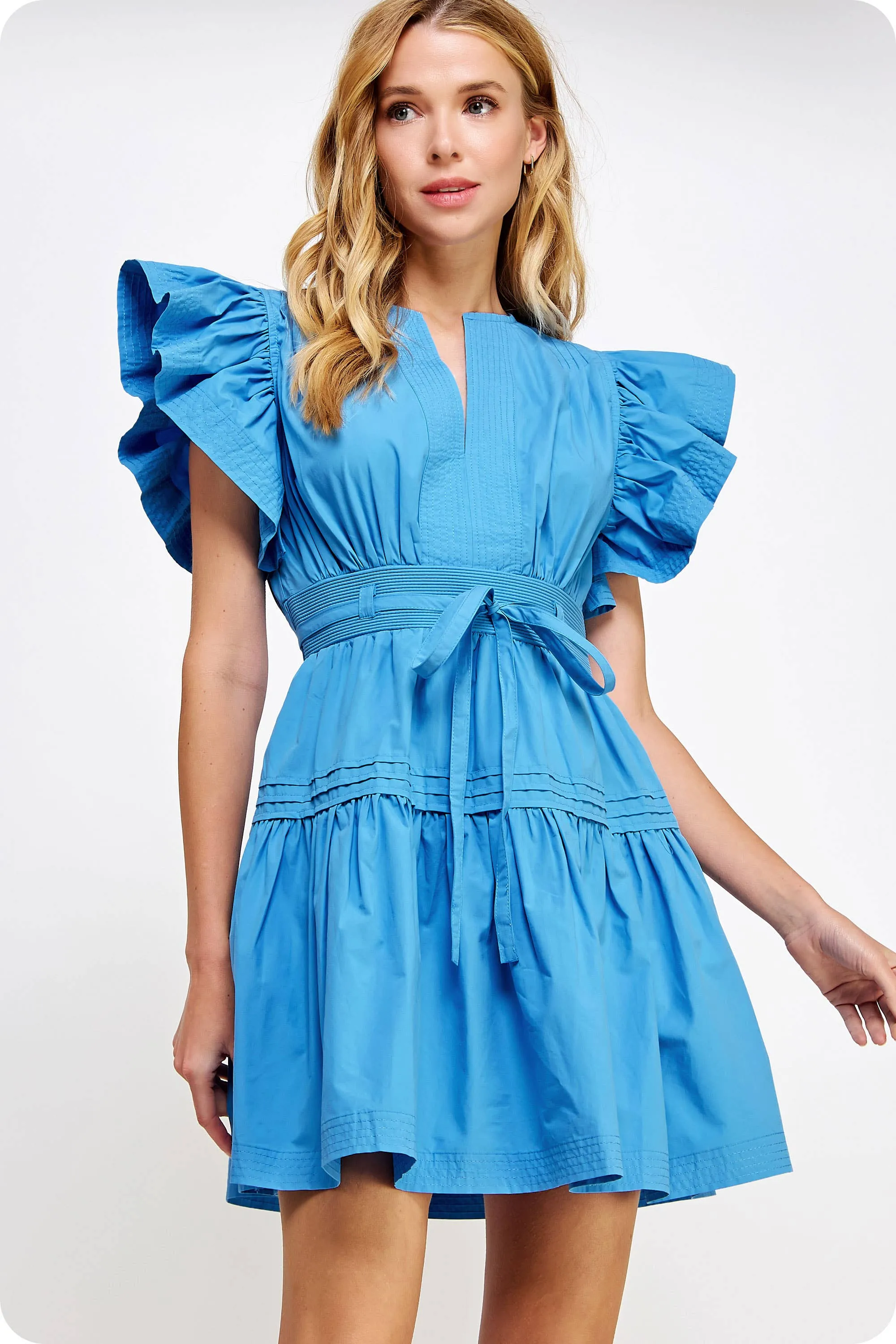 Flutter Sleeve Poplin Mini Dress: Off White