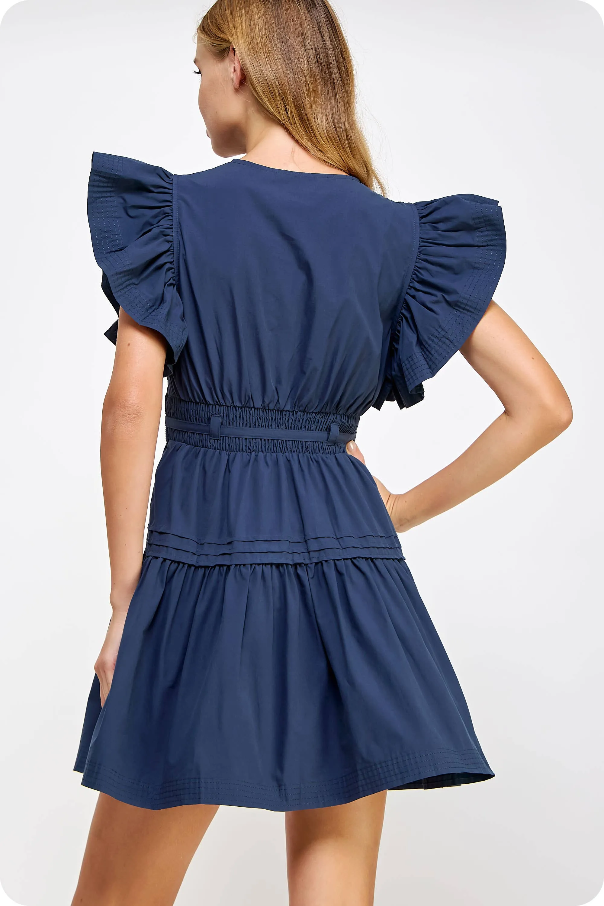 Flutter Sleeve Poplin Mini Dress: Off White