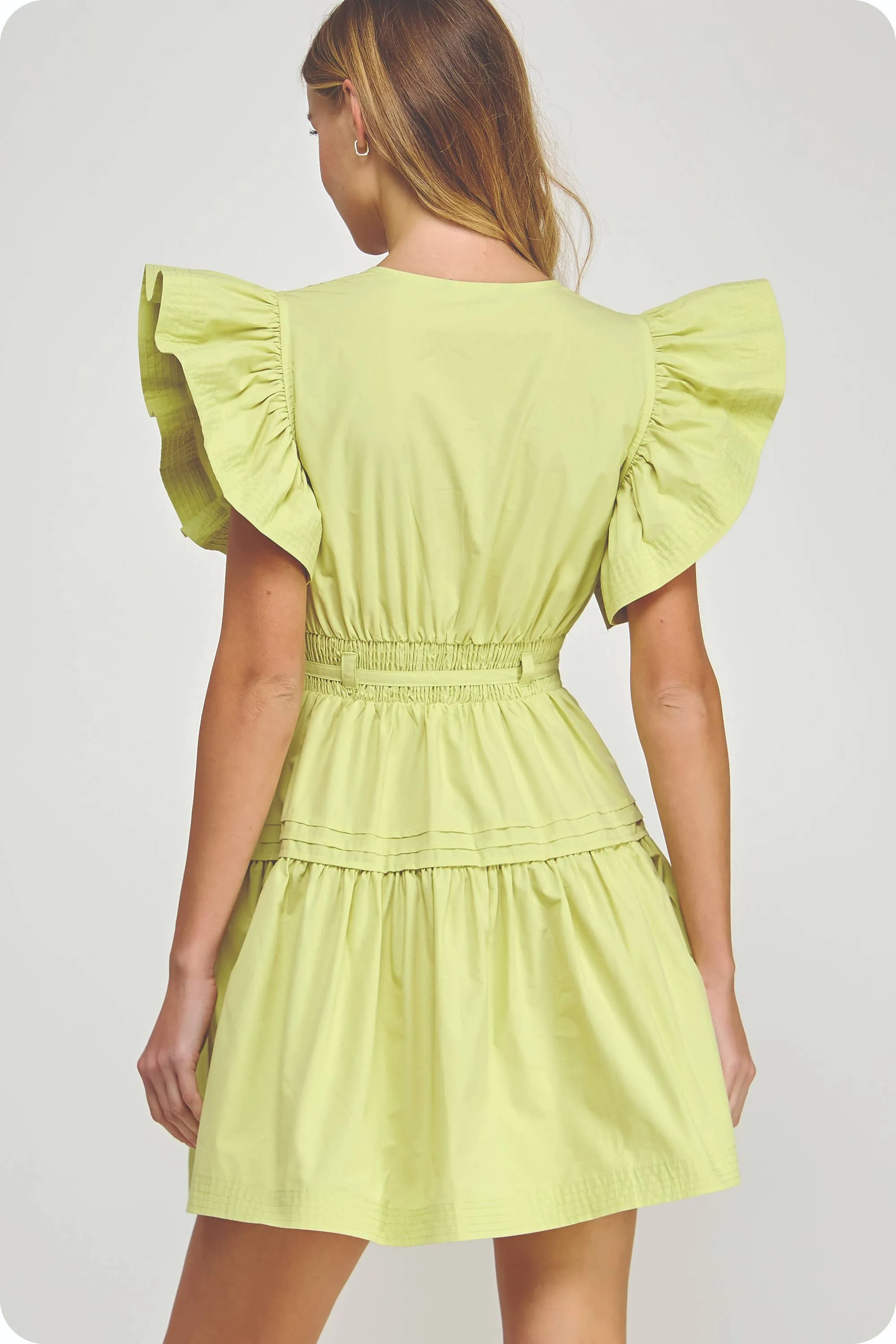 Flutter Sleeve Poplin Mini Dress: Off White