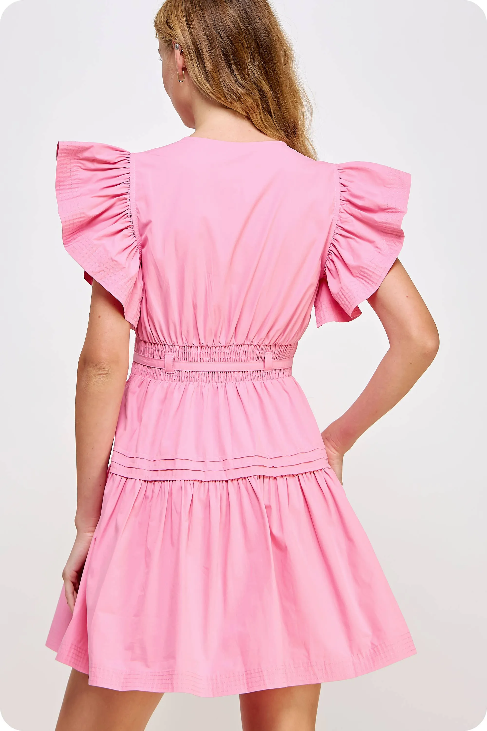 Flutter Sleeve Poplin Mini Dress: Off White