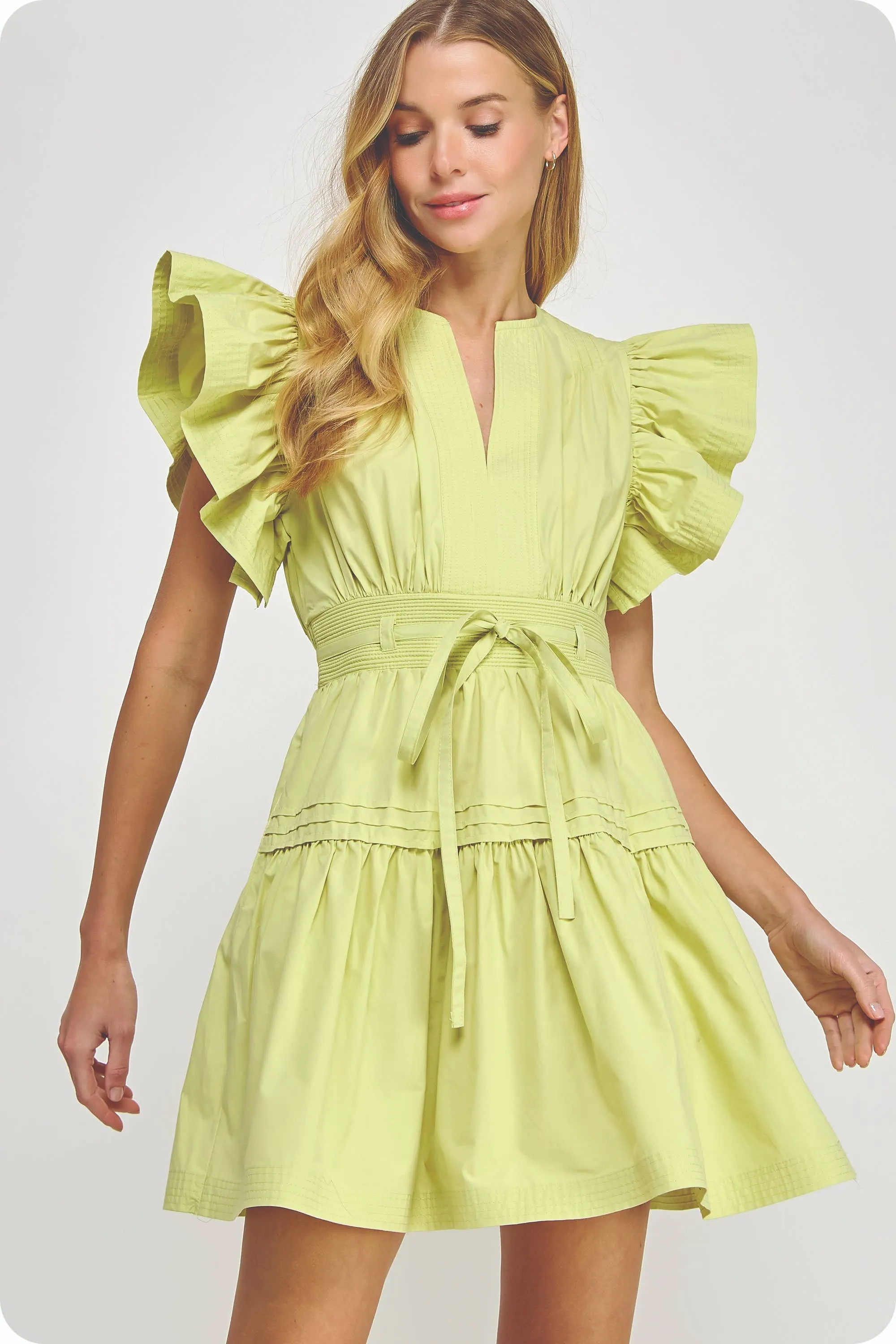 Flutter Sleeve Poplin Mini Dress: Off White