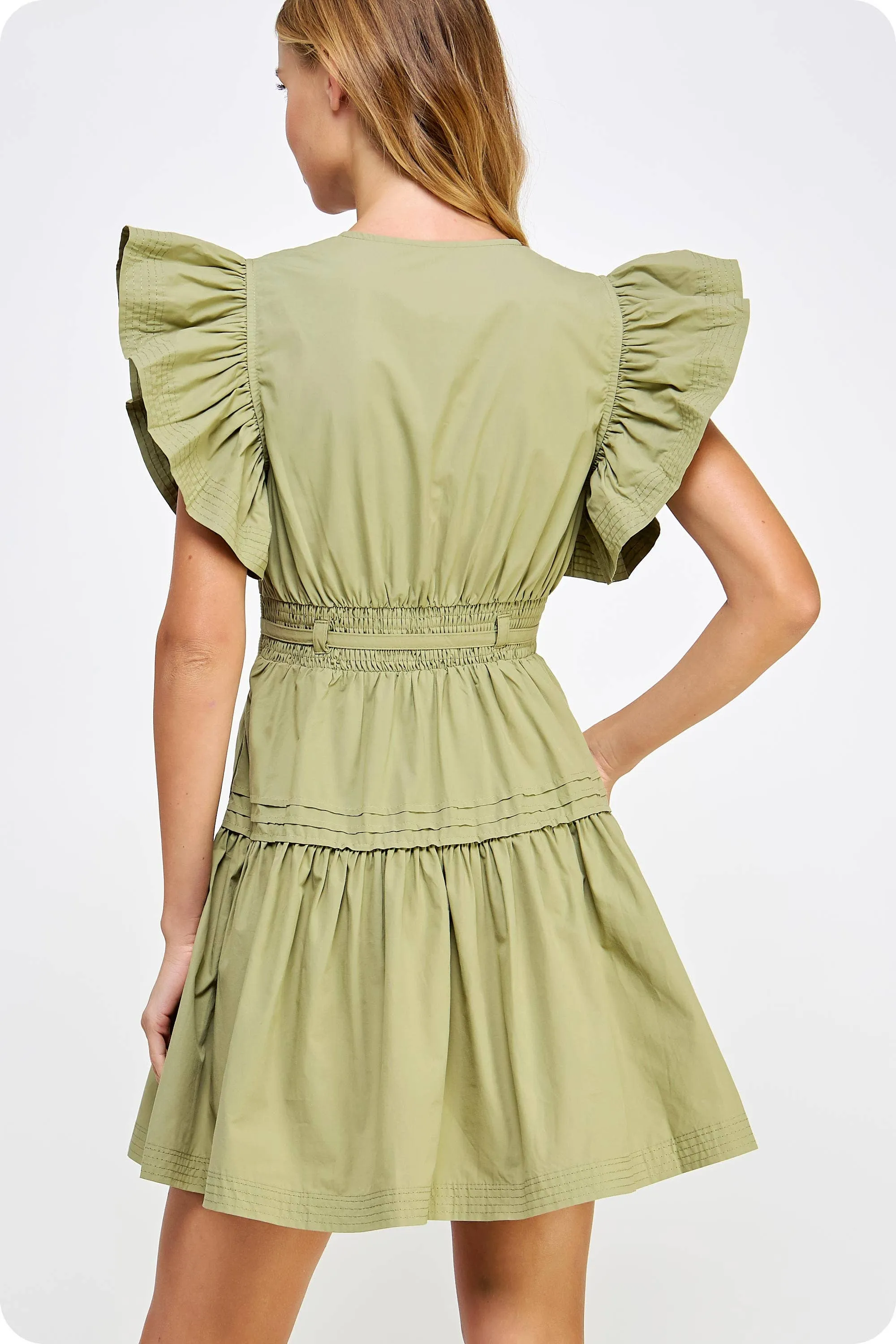 Flutter Sleeve Poplin Mini Dress: Pink