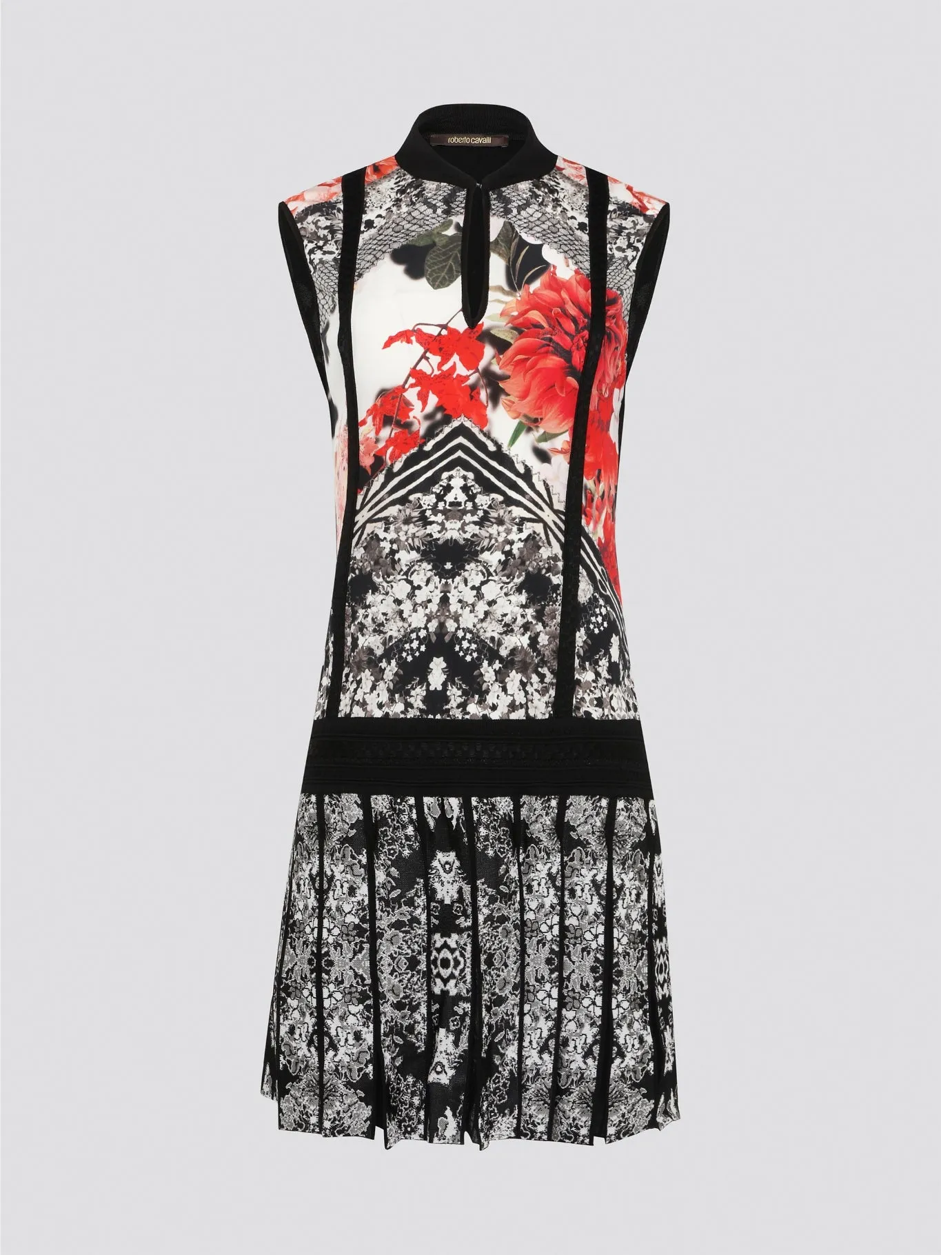 Foliage Pleated Keyhole Dress