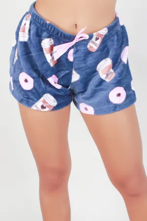 FUZZY COFFEE AND DONUTS SHORTS