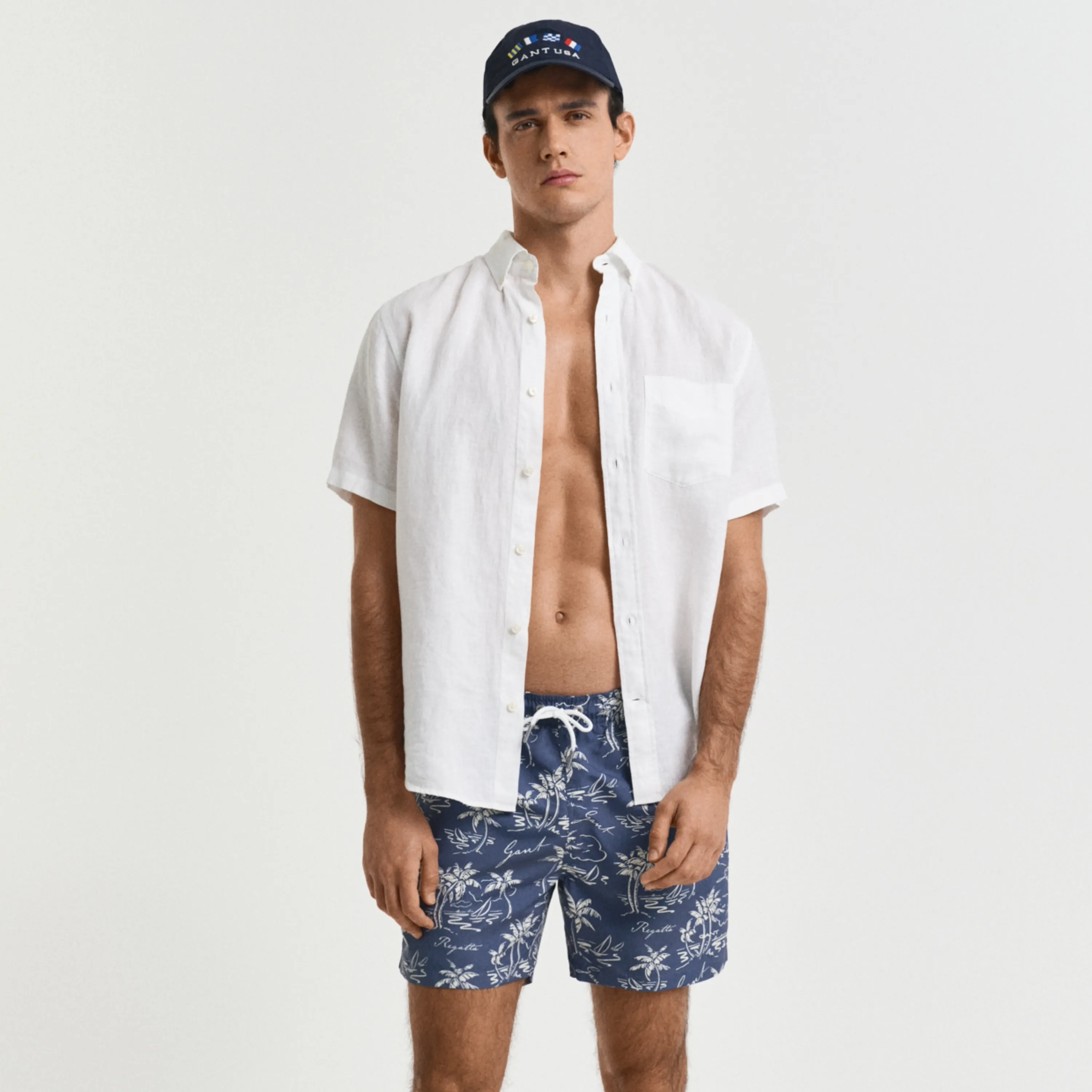 Gant Island Print Swim Shorts - Dusty Navy