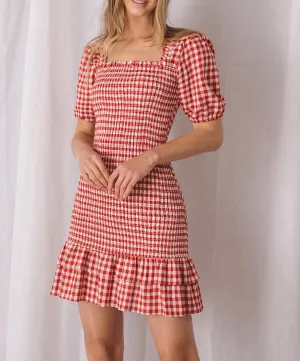 Gingham Puff Sleeve Smock Mini Dress