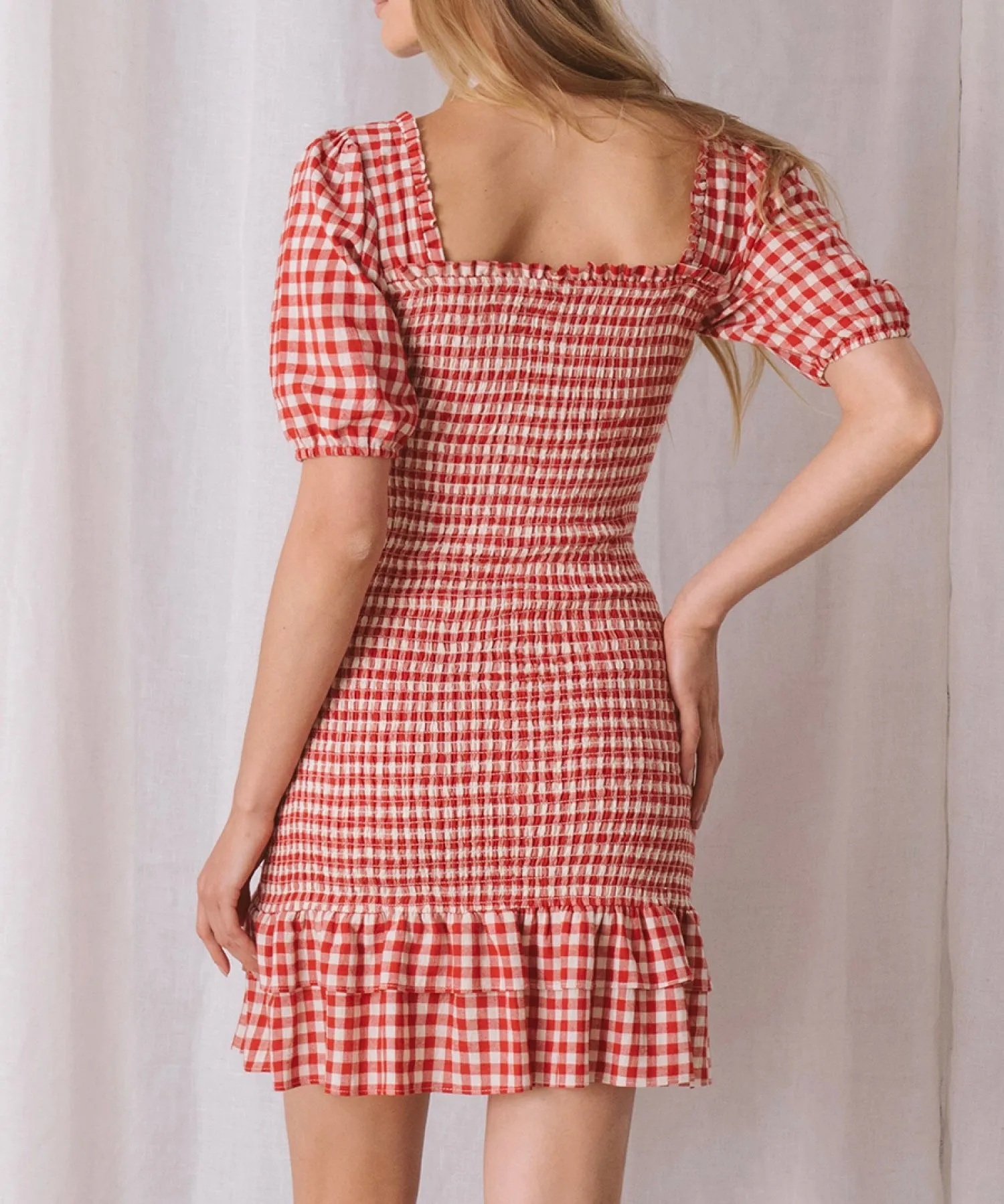 Gingham Puff Sleeve Smock Mini Dress