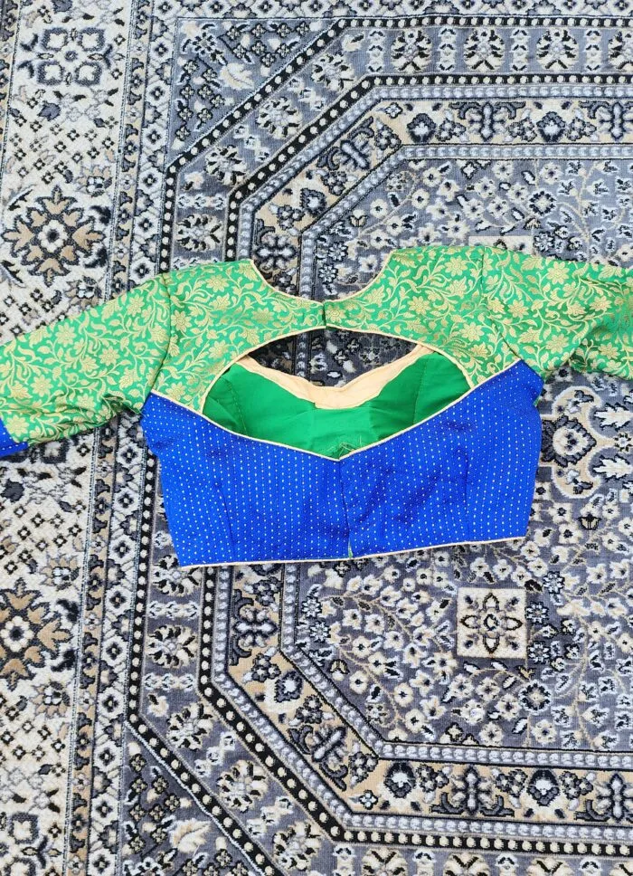 Green Blue Patchwork Brocade Blouse
