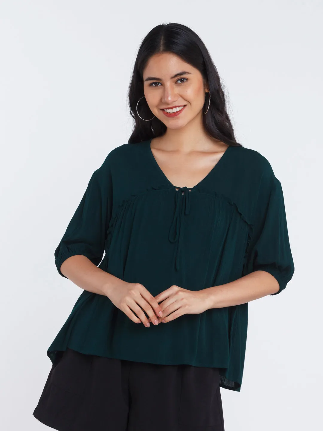 Green Solid Tie-Up Top