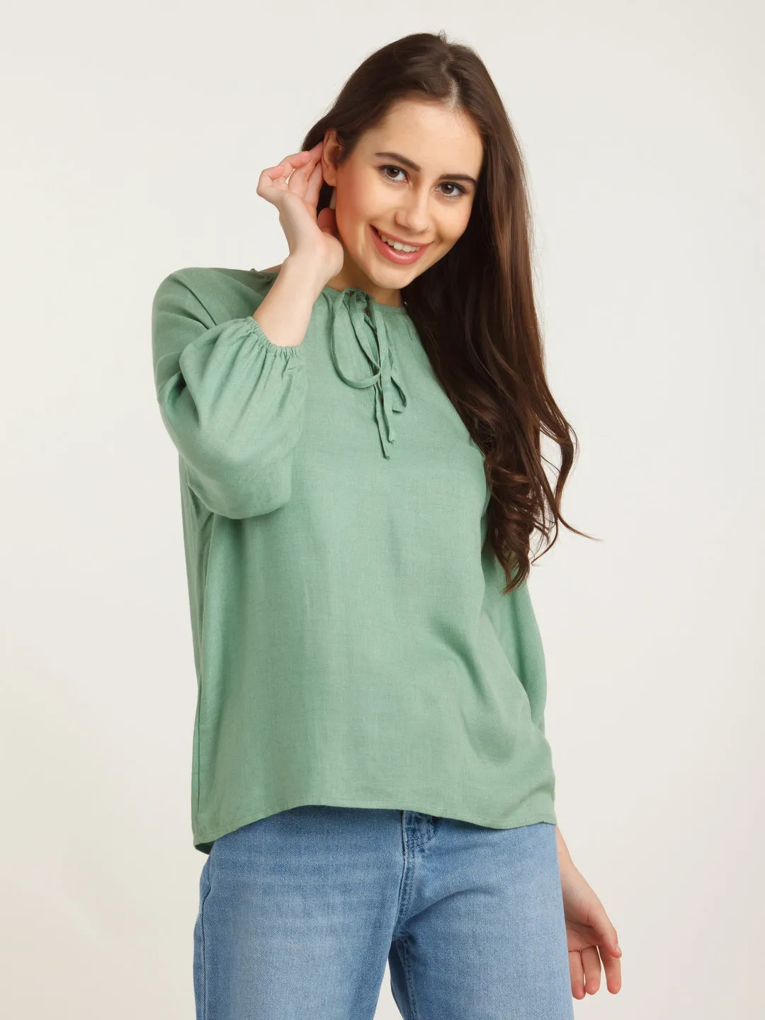 Green Solid Tie-Up Top