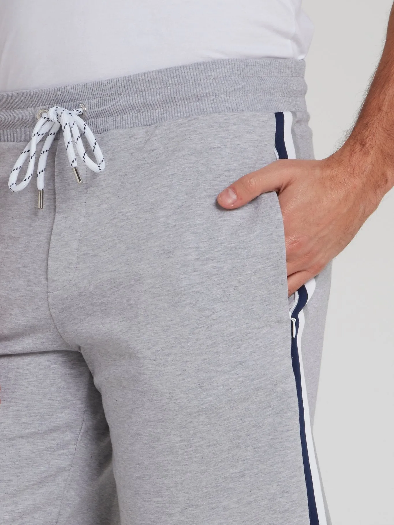 Grey Side Stripe Cotton Shorts