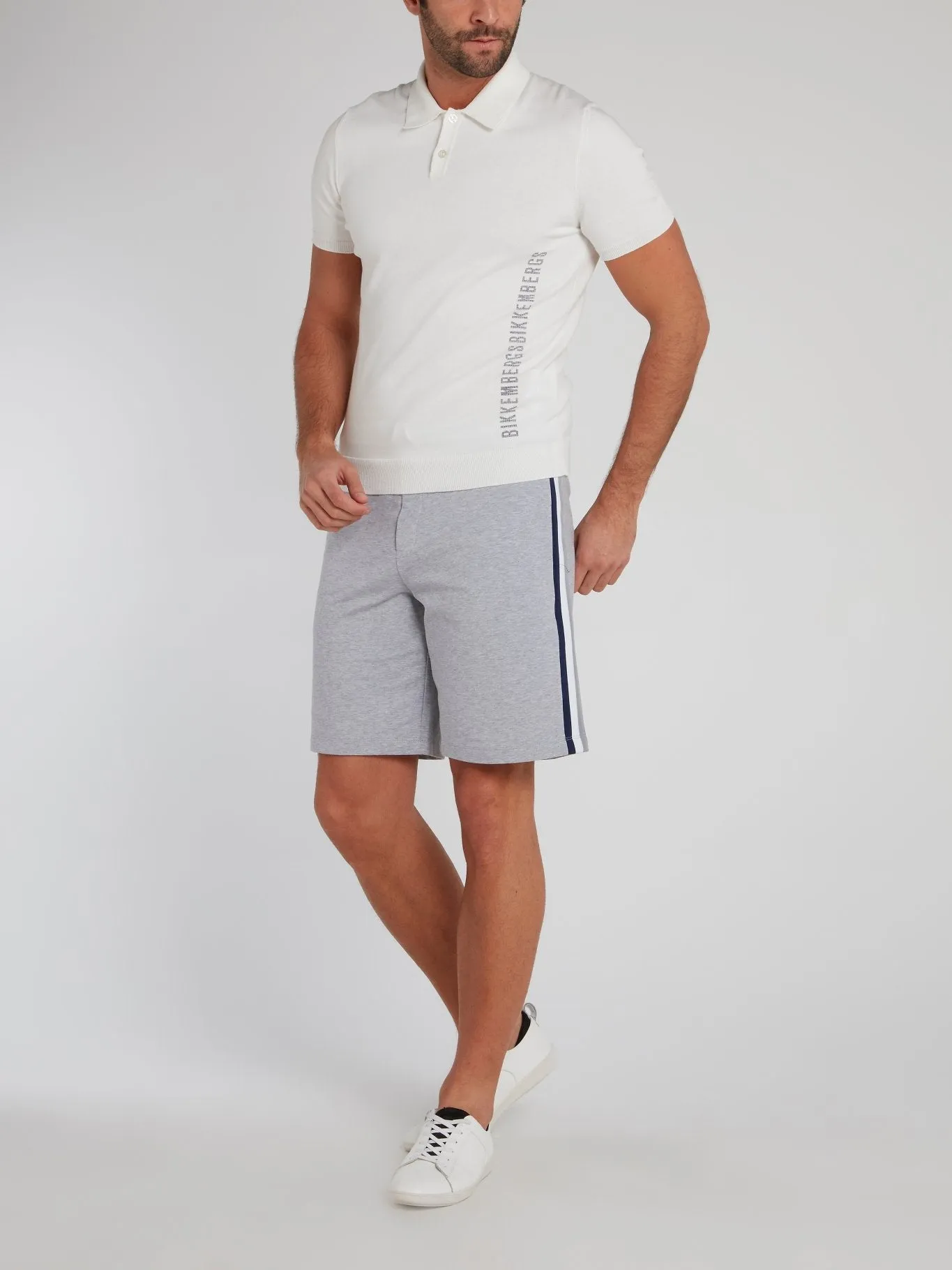 Grey Side Stripe Cotton Shorts