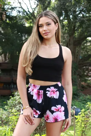 HIBISCUS ELASTIC WAIST SHORTS