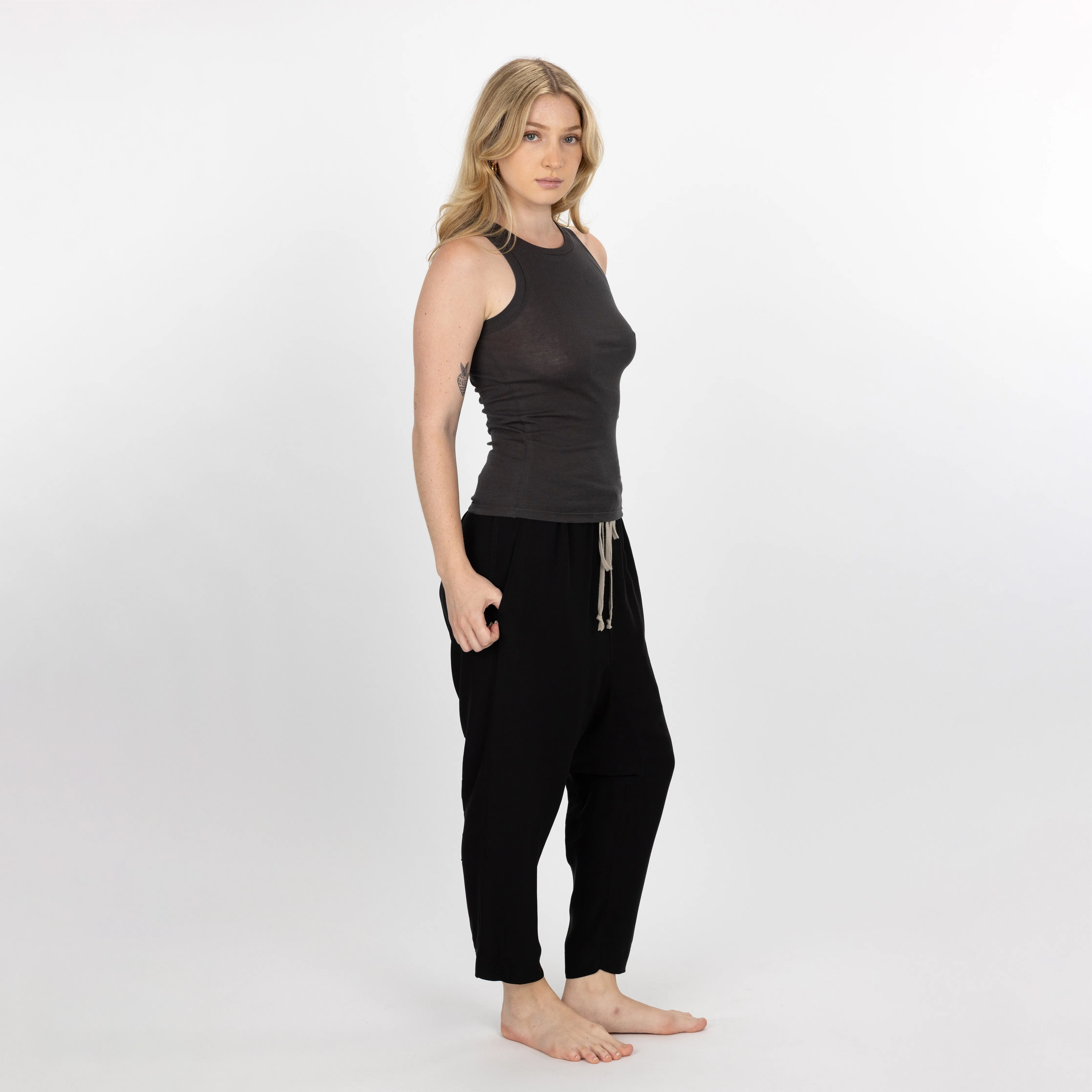 High Neck Ribbed Cotton Tank - Woodland Grey