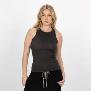 High Neck Ribbed Cotton Tank - Woodland Grey