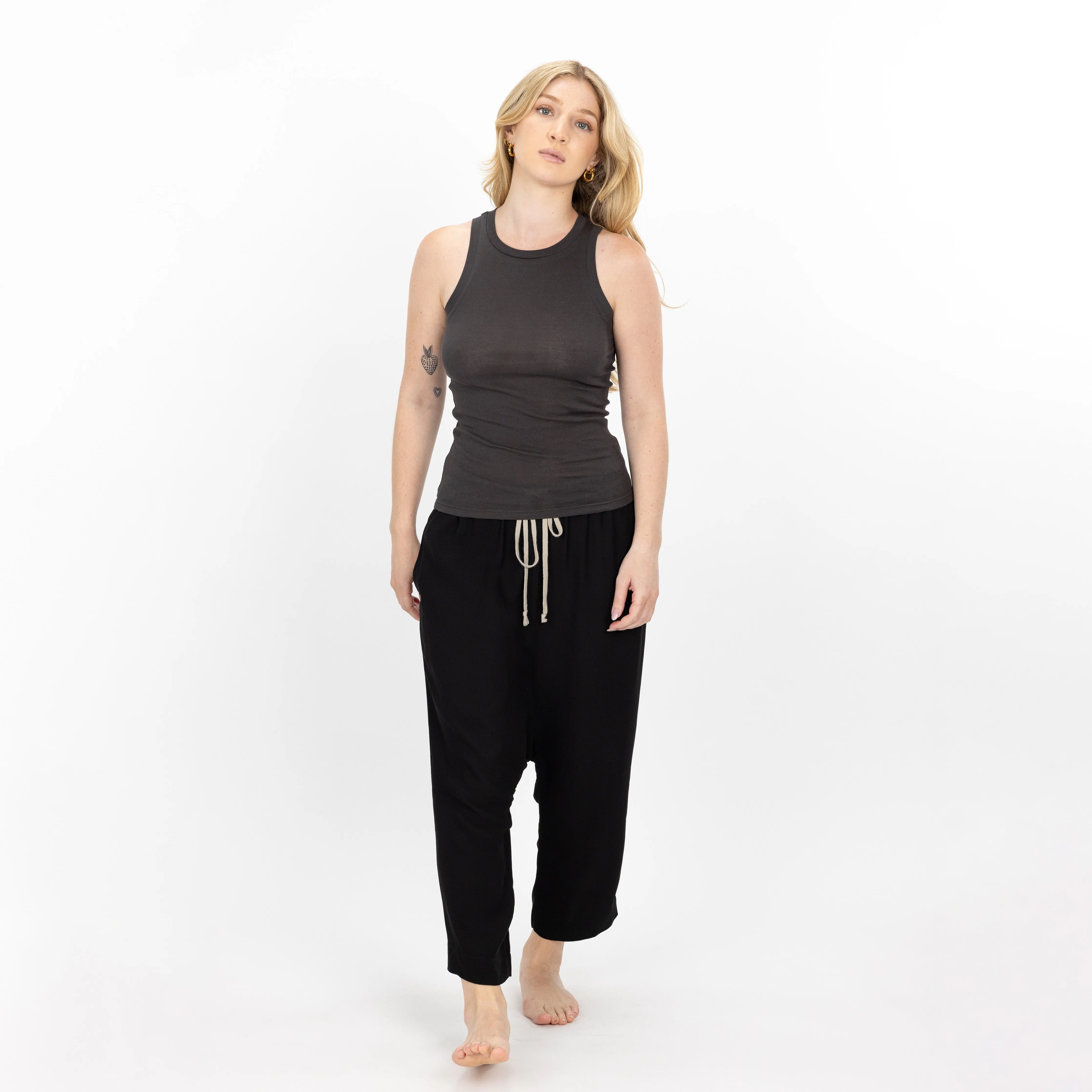 High Neck Ribbed Cotton Tank - Woodland Grey