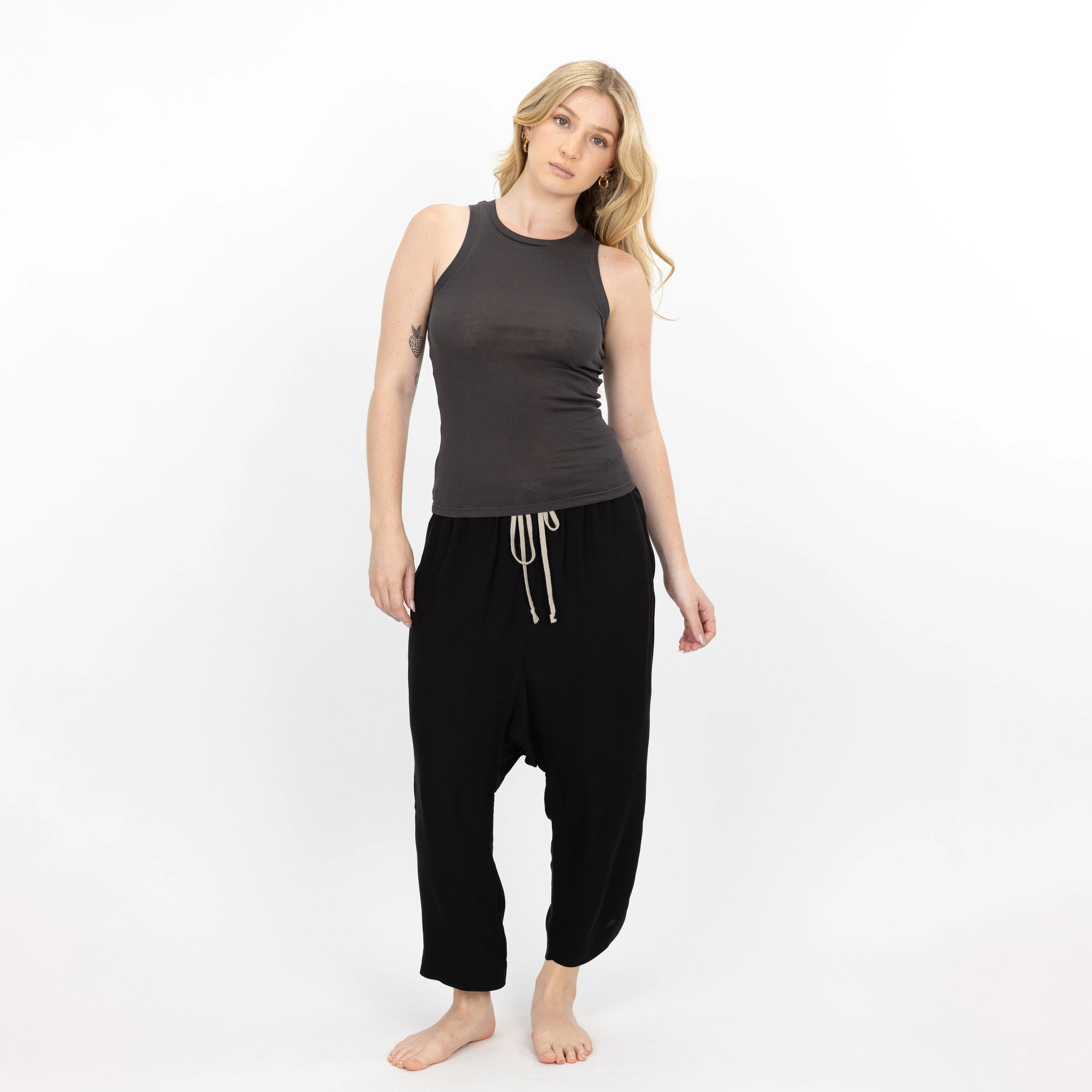 High Neck Ribbed Cotton Tank - Woodland Grey
