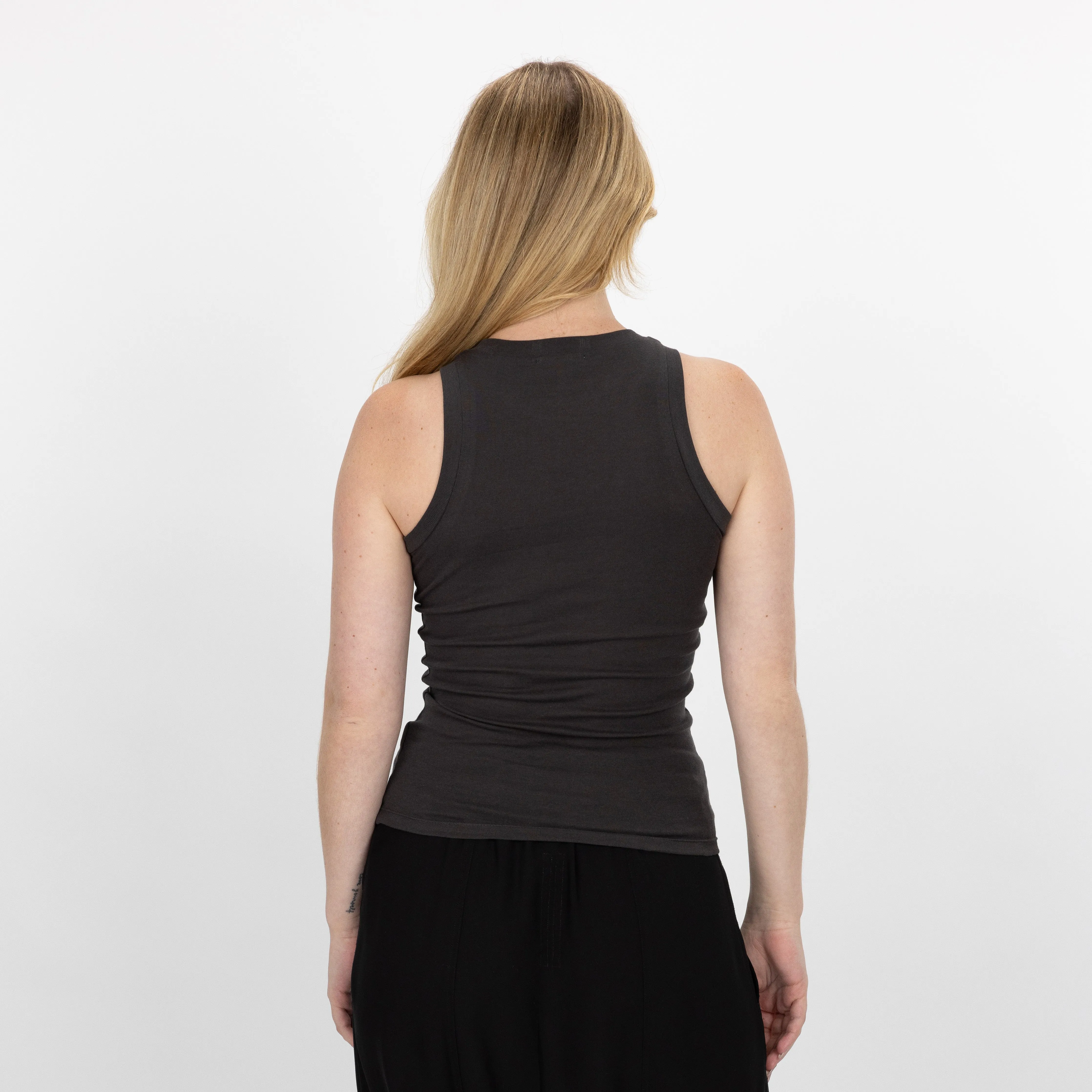 High Neck Ribbed Cotton Tank - Woodland Grey