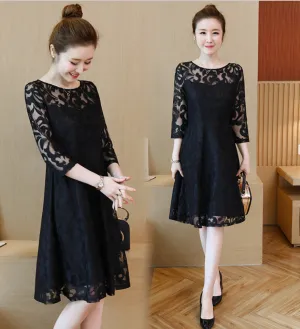Hollow Out Sheer Sleeve Keyhole Ladies Dress 3583