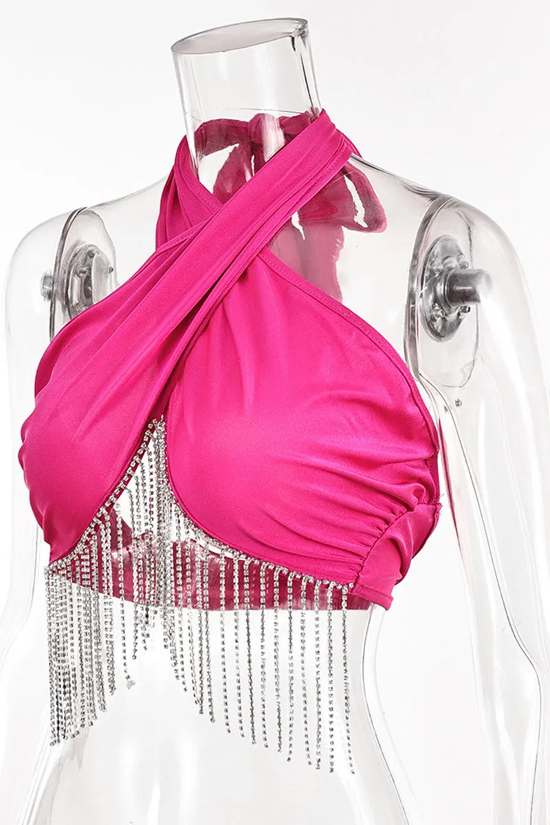 HTO3065 Rhinestone Tassel Tanks