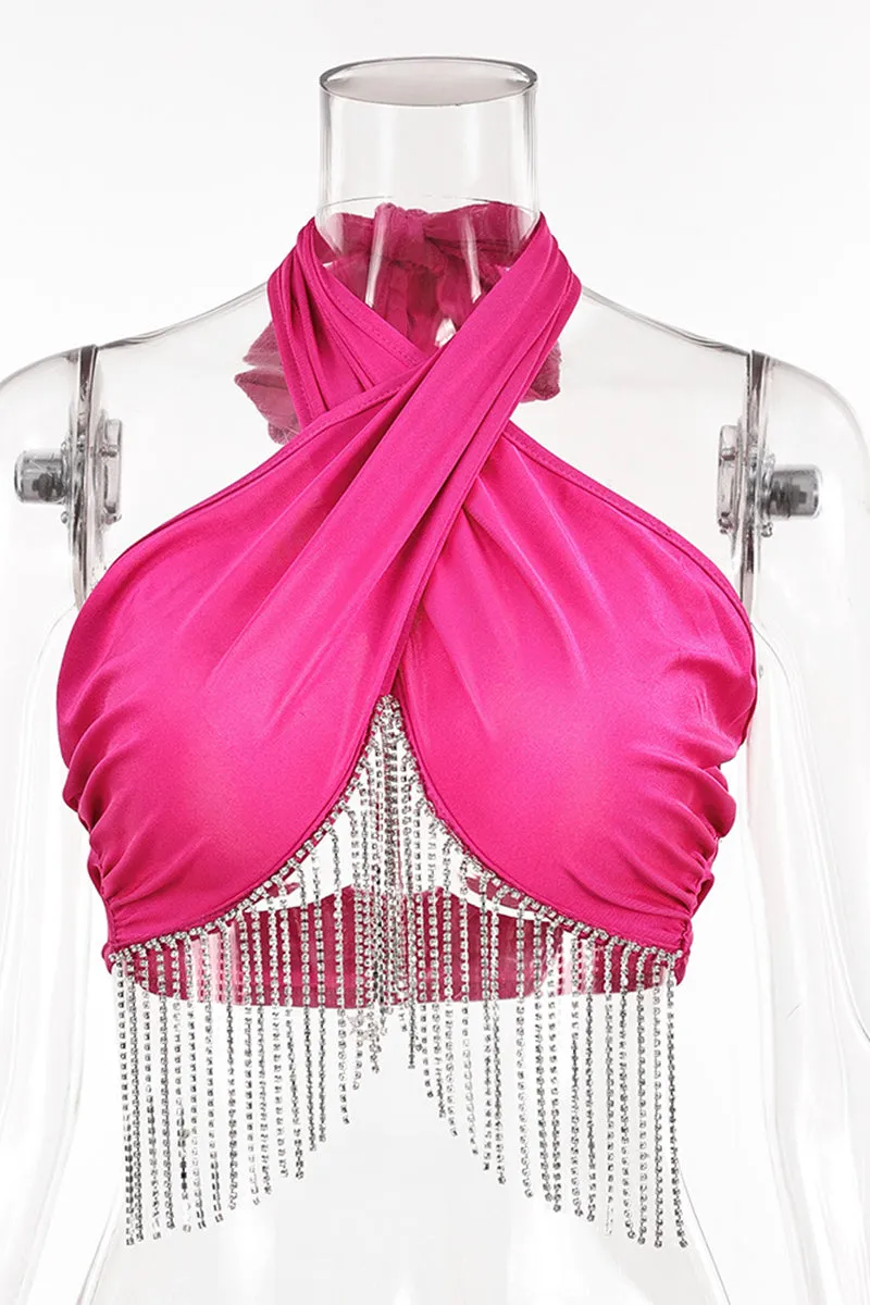 HTO3065 Rhinestone Tassel Tanks