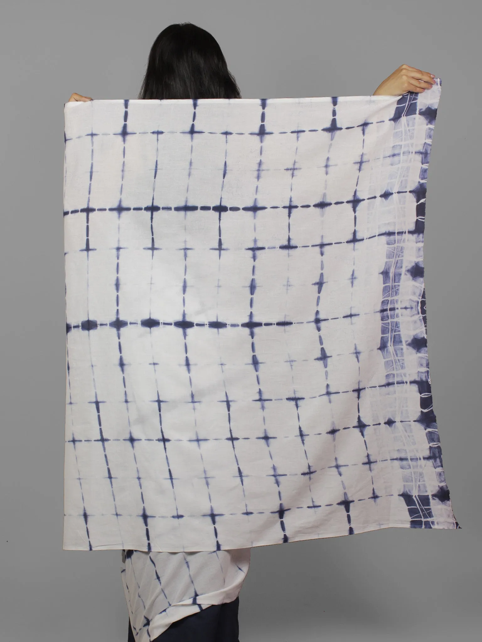 Indigo White Natural Color Dyed Hand Clamped Cotton Shibori Saree - S031701770
