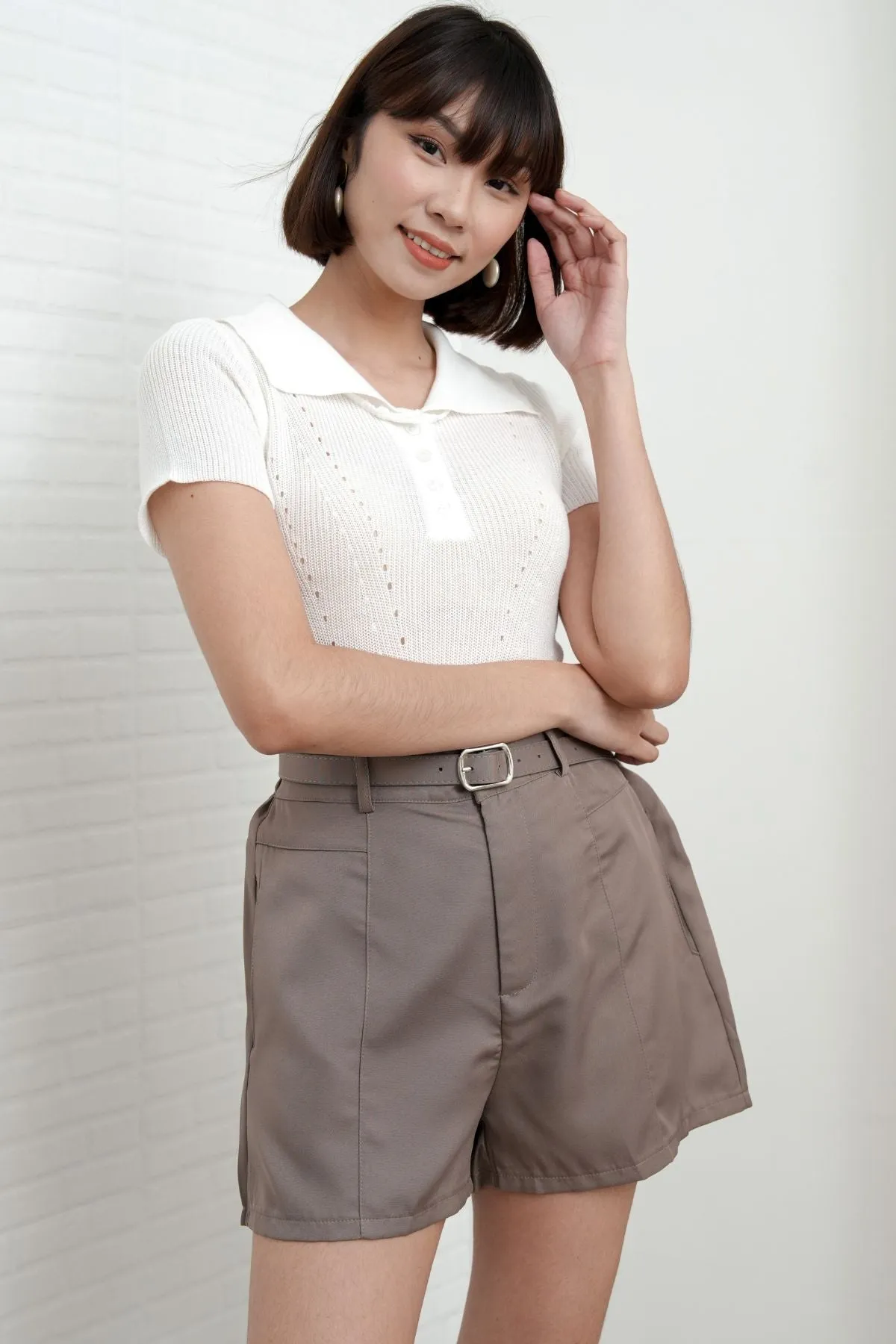 INEJ Belted Tailored Shorts (Taupe Brown)