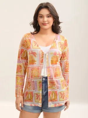 Island Ready Print Mesh Tassels Kimono
