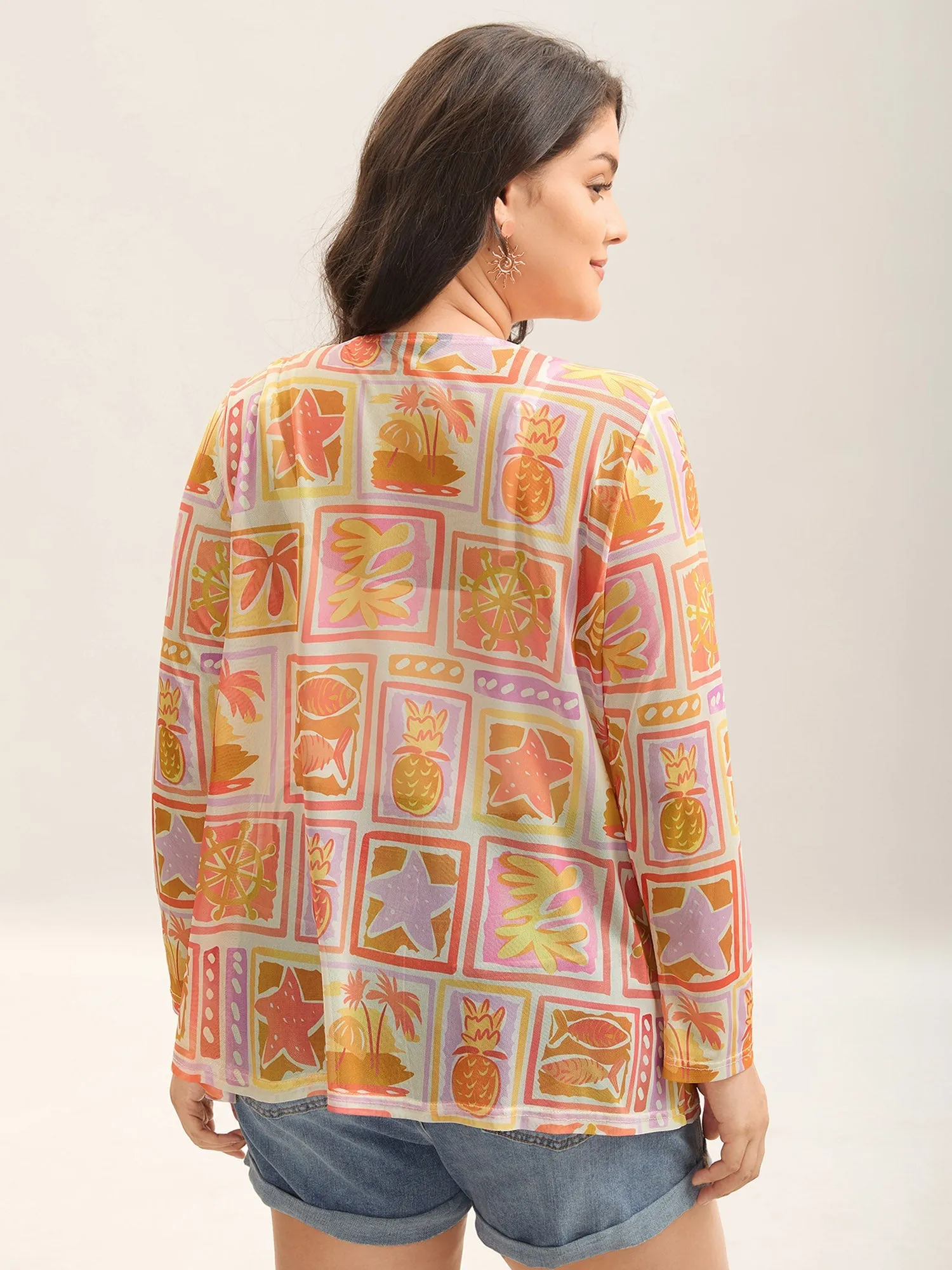 Island Ready Print Mesh Tassels Kimono