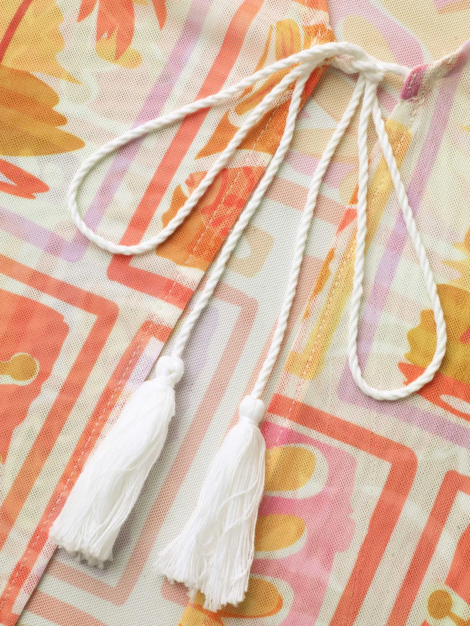 Island Ready Print Mesh Tassels Kimono
