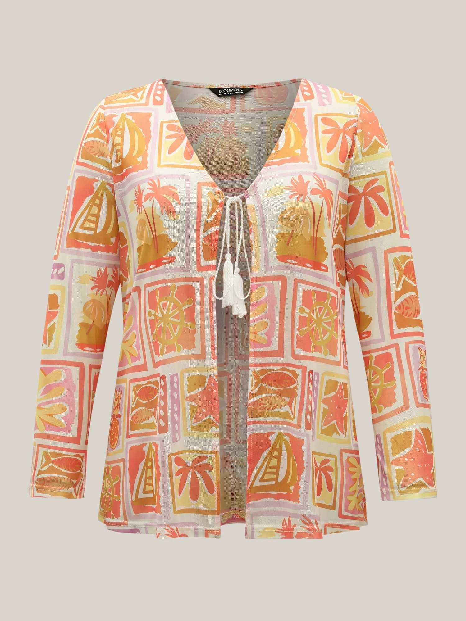 Island Ready Print Mesh Tassels Kimono