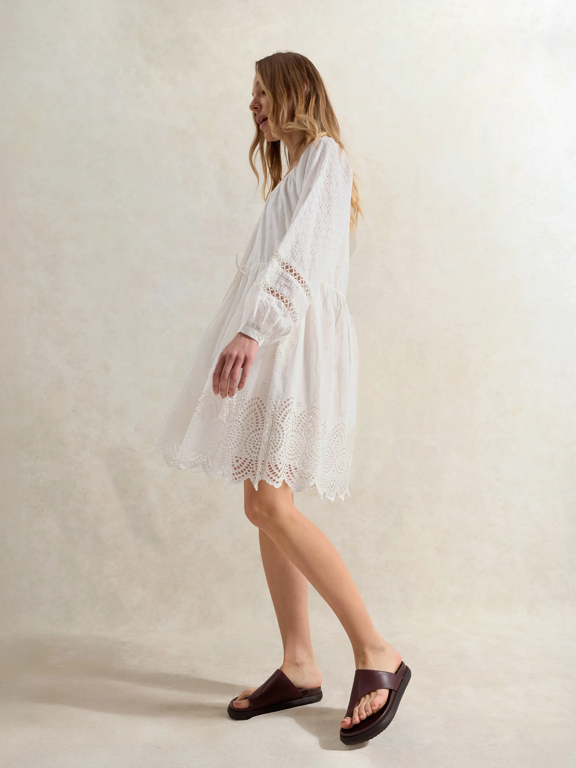 Ivory Mix Broderie Smock Dress