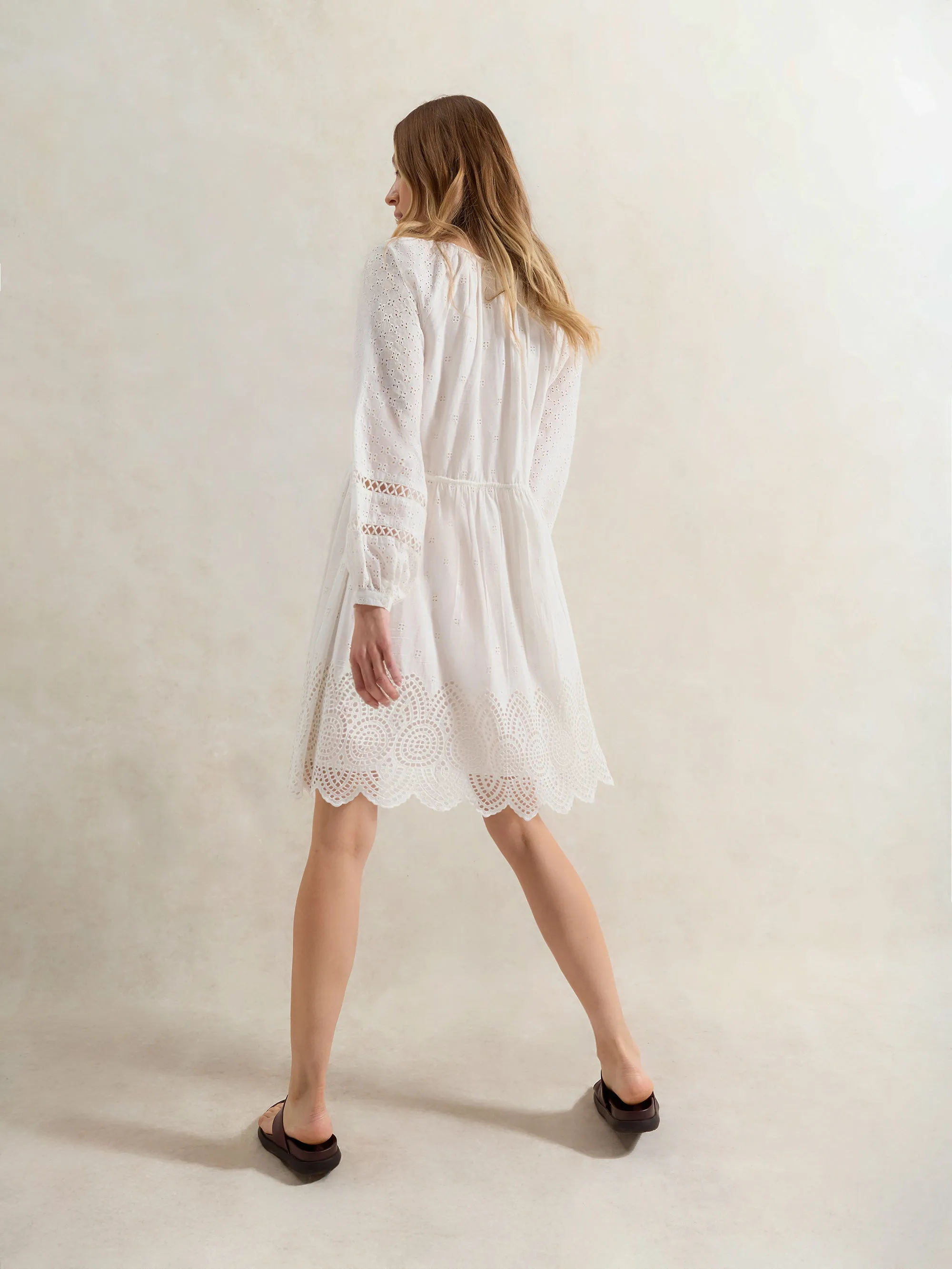Ivory Mix Broderie Smock Dress