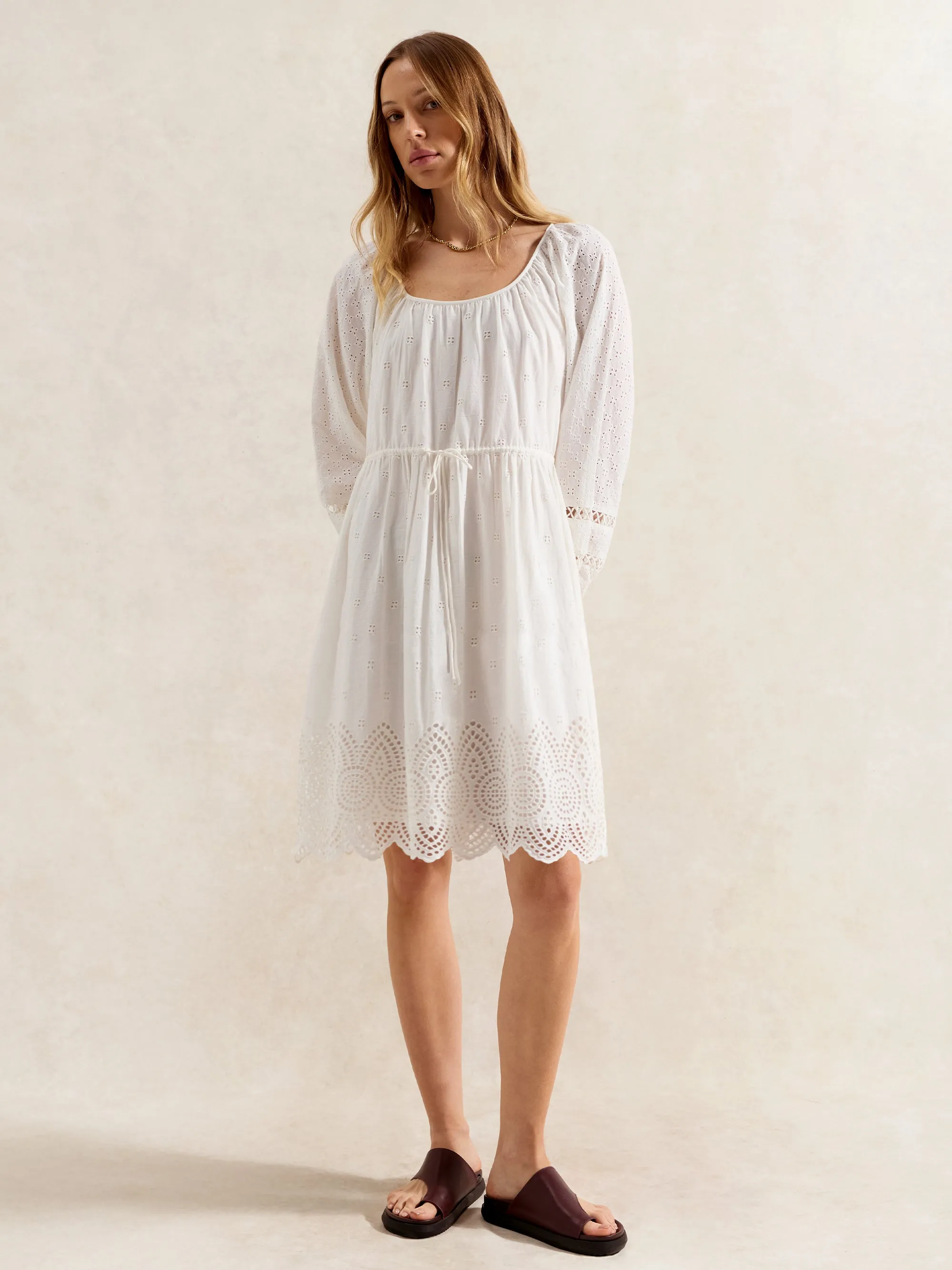 Ivory Mix Broderie Smock Dress
