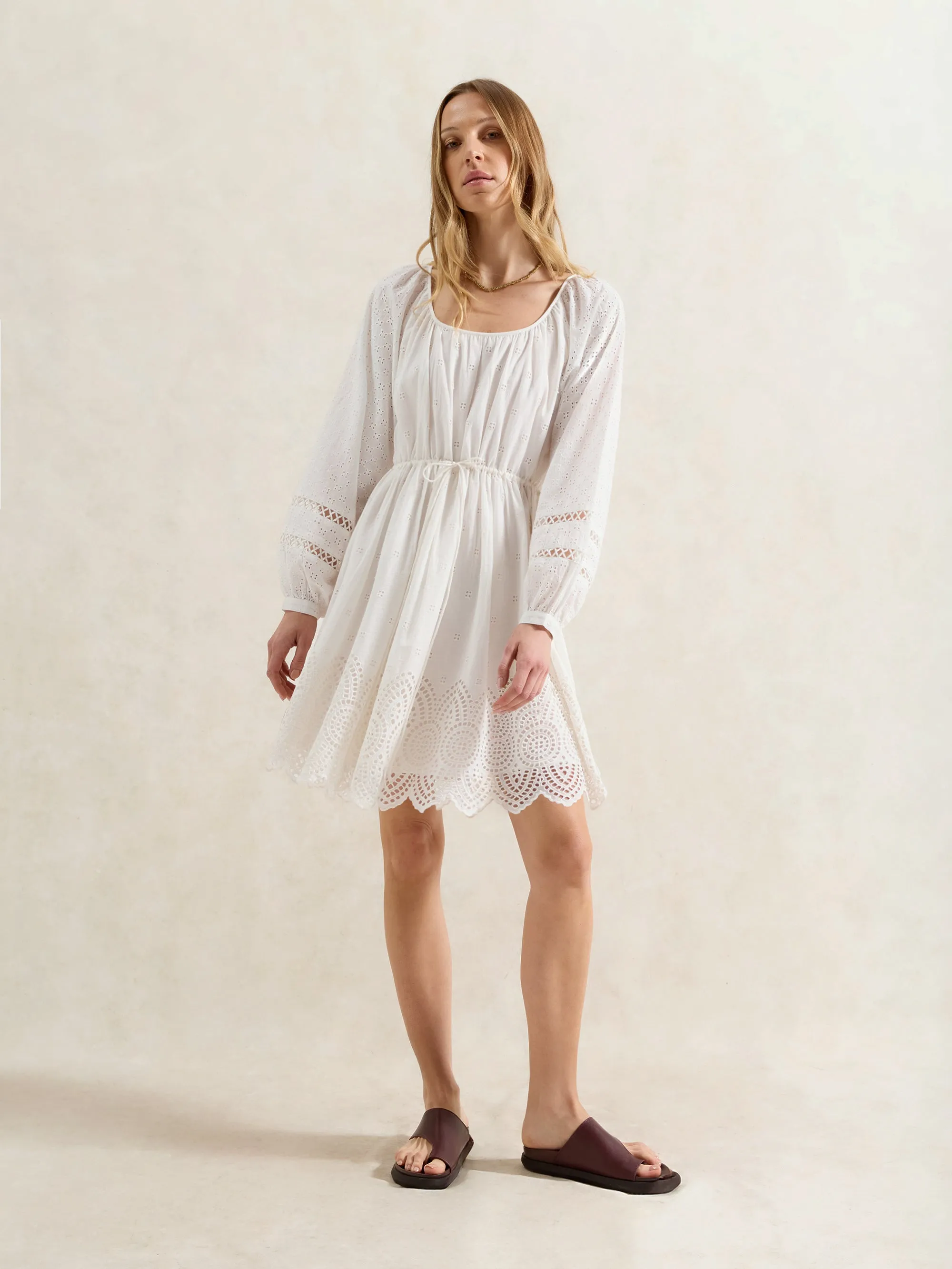 Ivory Mix Broderie Smock Dress