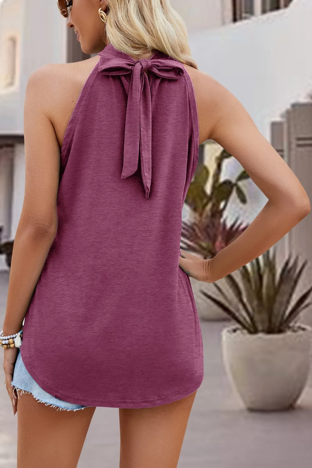Jenn Tied Cutout Grecian Neck Tank