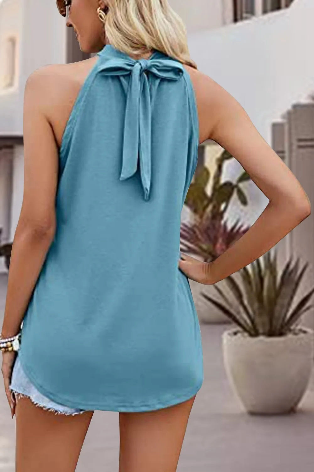 Jenn Tied Cutout Grecian Neck Tank