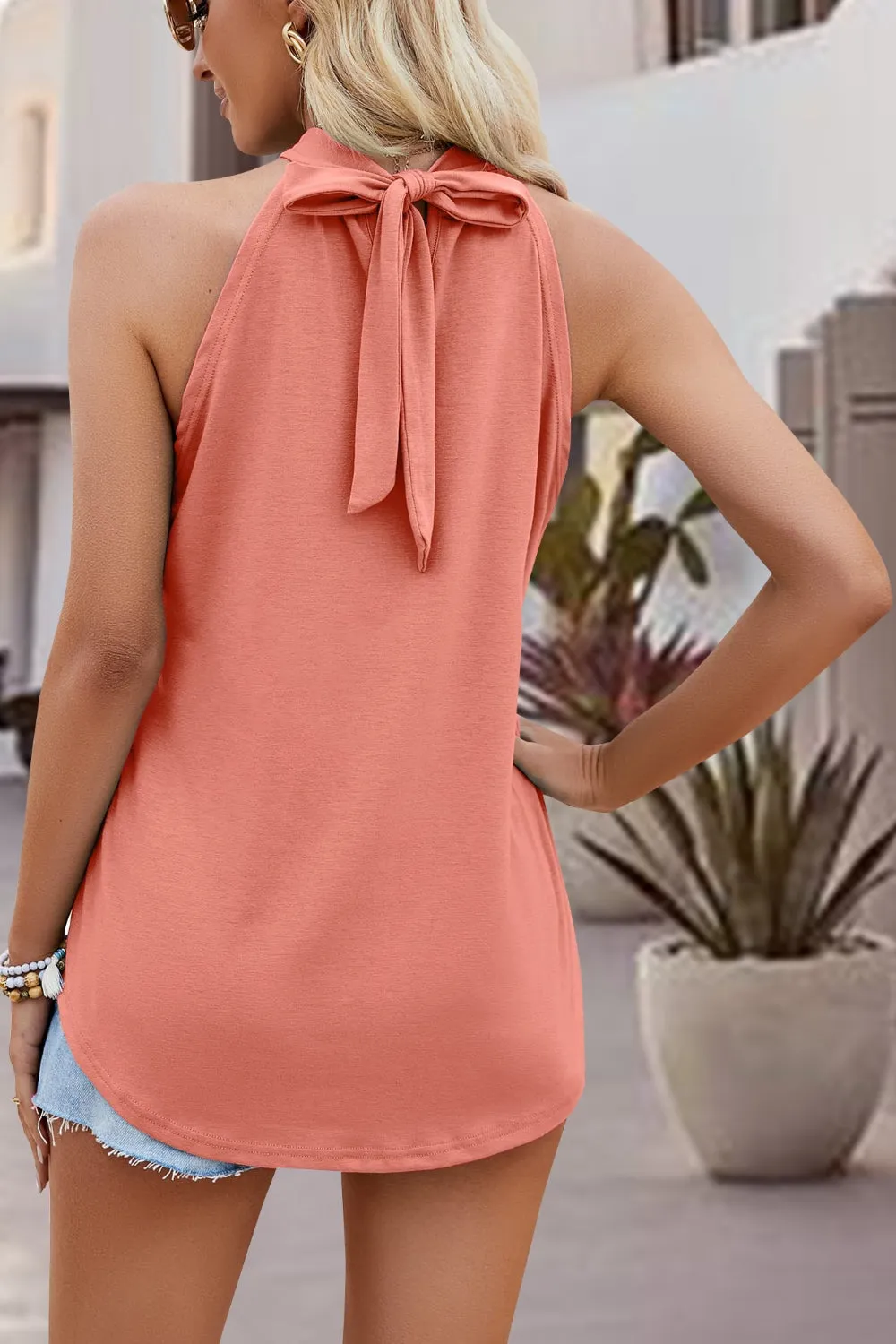 Jenn Tied Cutout Grecian Neck Tank