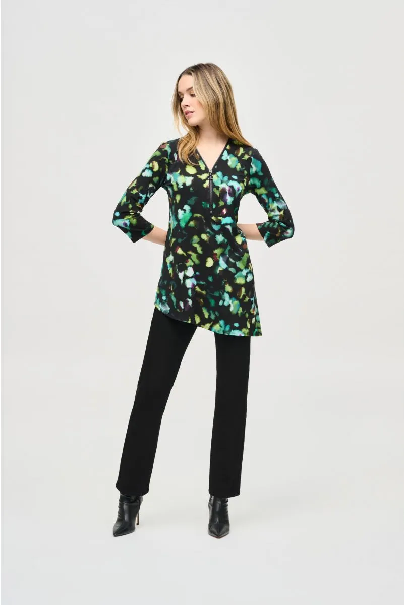 Joseph Ribkoff Black/Multi Watercolor Abstract Print 3/4 Sleeve Asymmetric Top 243134