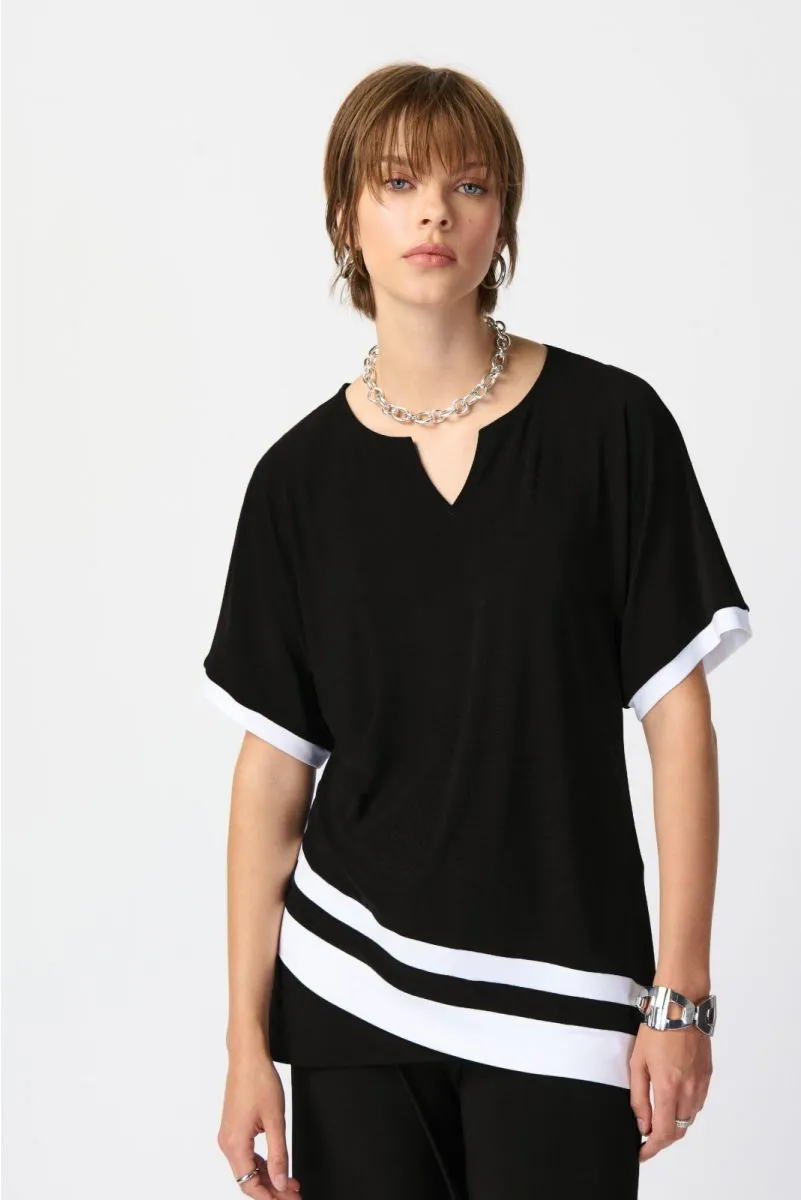 Joseph Ribkoff Striped Short Sleeve Relaxed Asymmetric Top 241279