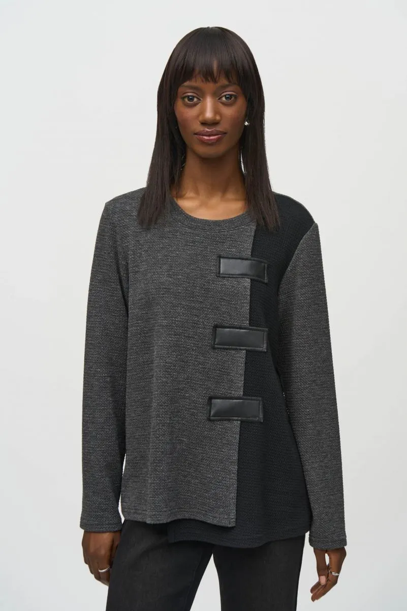 Joseph Ribkoff Two-Tone Color Block Textured Tunic Top 244133