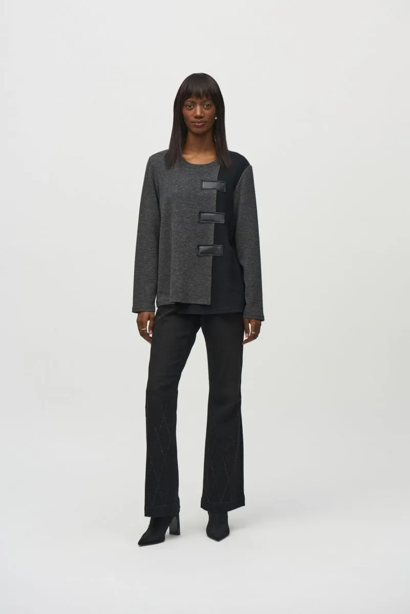 Joseph Ribkoff Two-Tone Color Block Textured Tunic Top 244133