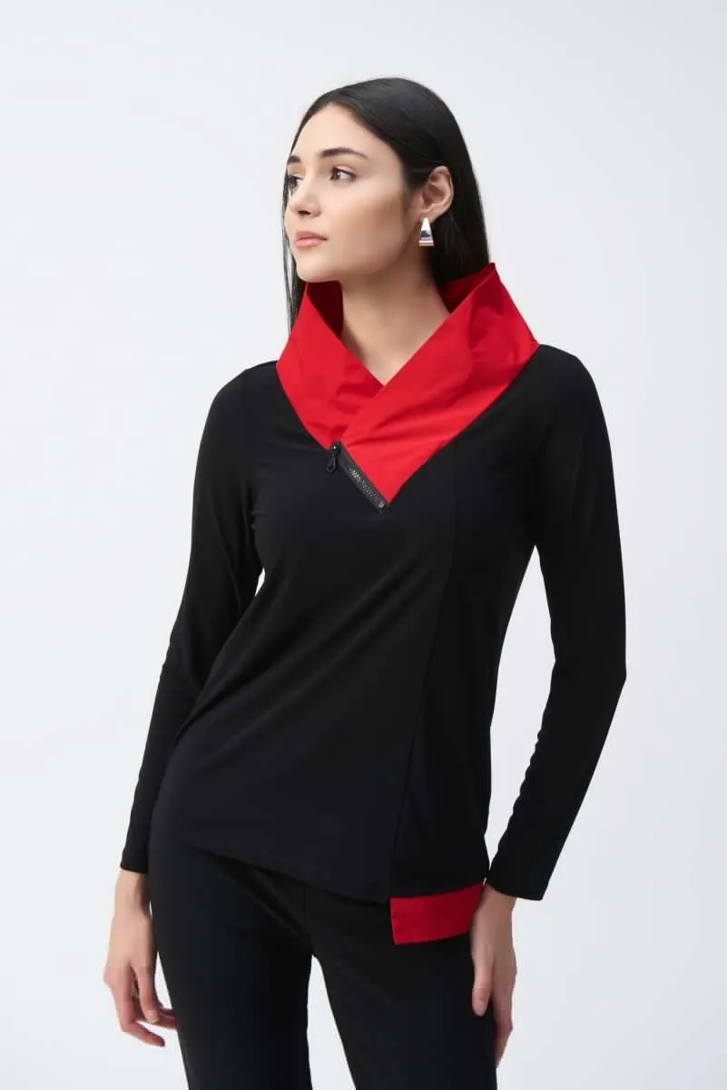 Joseph Ribkoff Zip High Collar Long Sleeve Asymmetric Top 243065