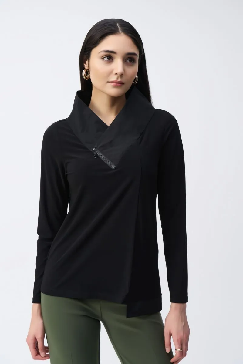 Joseph Ribkoff Zip High Collar Long Sleeve Asymmetric Top 243065