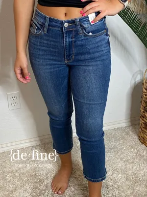 Judy Blue Mid Rise Capris with Side Slit in Regular & Curvy