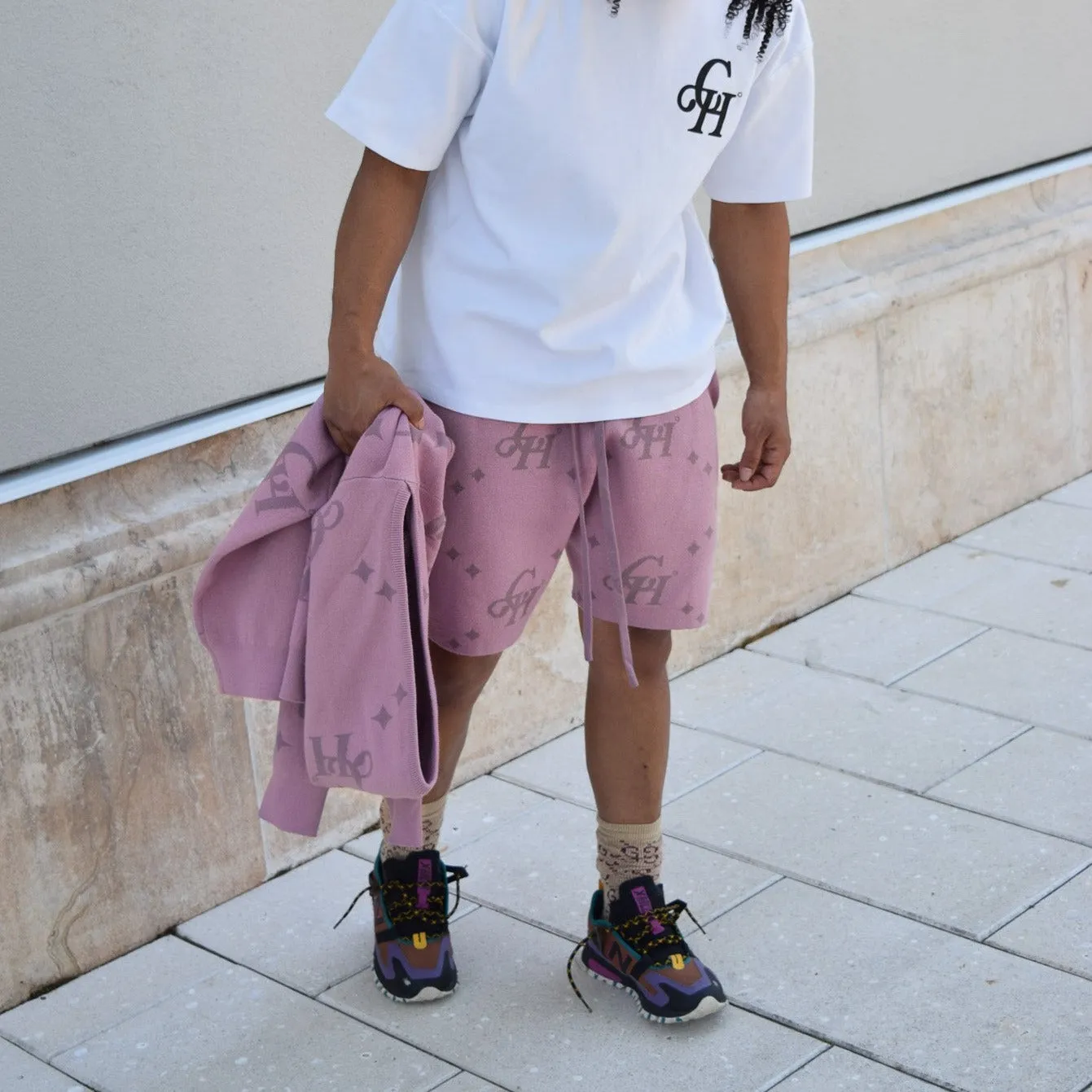 Jumbo Monogram Plush Shorts- Lavendar/Grape